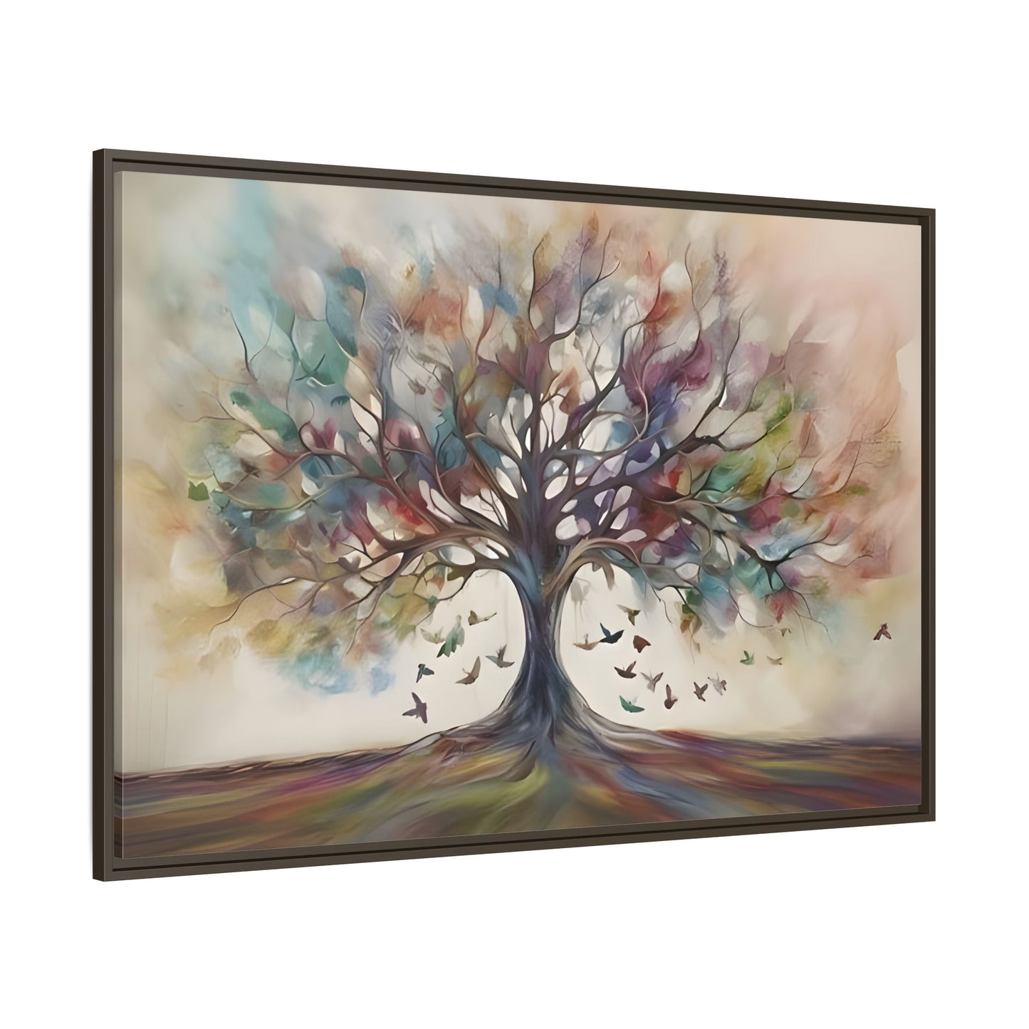 Large Framed Canvas Wall Art Print, Tree of Life Colorful Abstract Decor