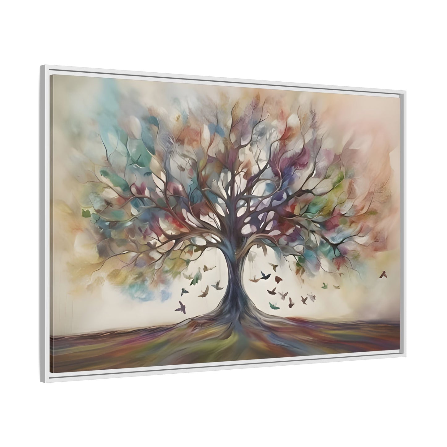 Large Framed Canvas Wall Art Print, Tree of Life Colorful Abstract Decor