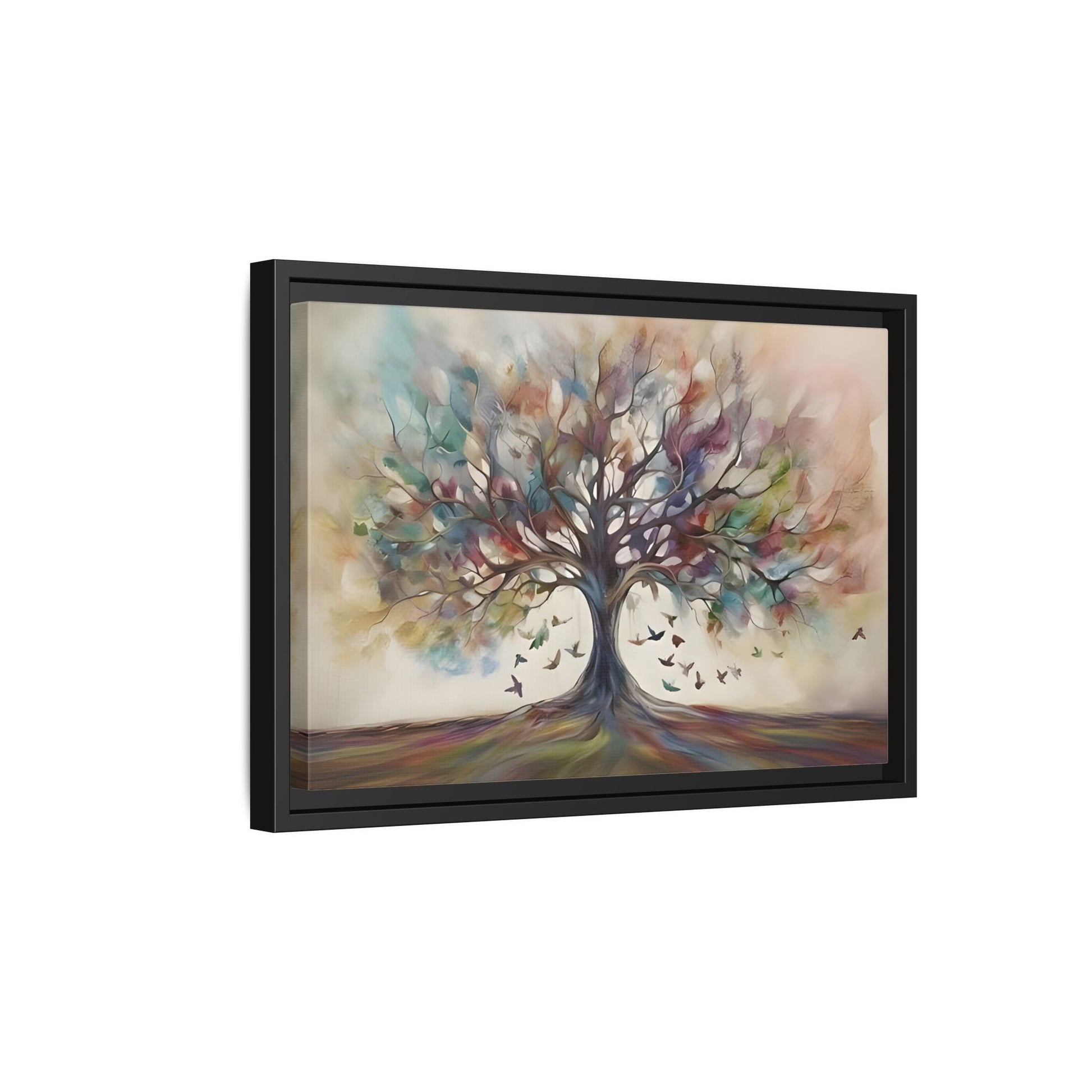 Large Framed Canvas Wall Art Print, Tree of Life Colorful Abstract Decor