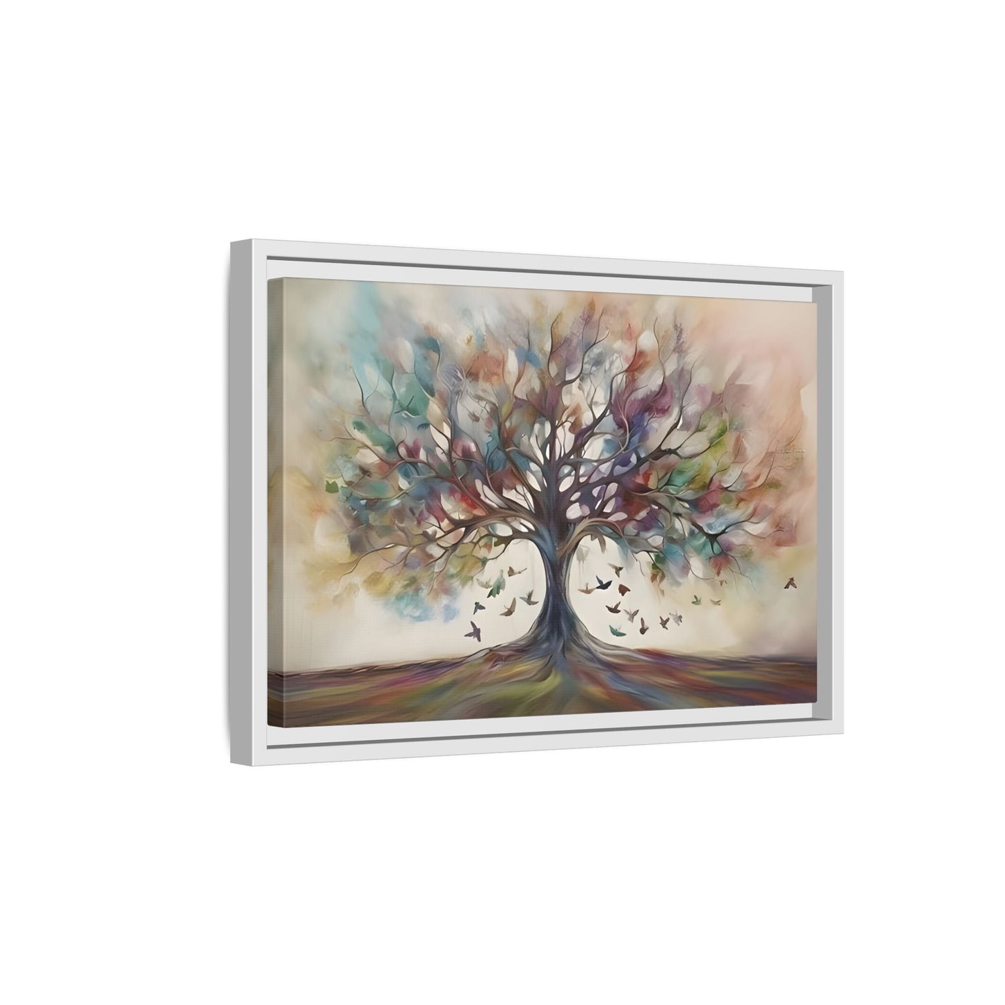 Large Framed Canvas Wall Art Print, Tree of Life Colorful Abstract Decor