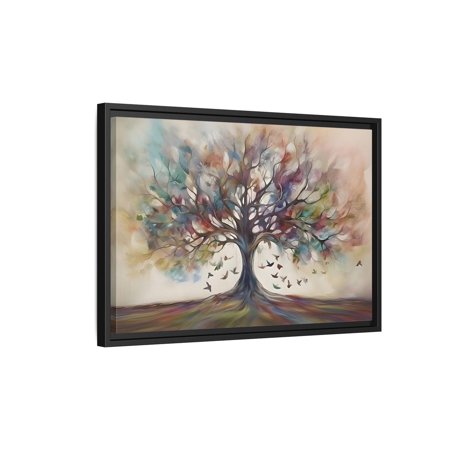 Large Framed Canvas Wall Art Print, Tree of Life Colorful Abstract Decor