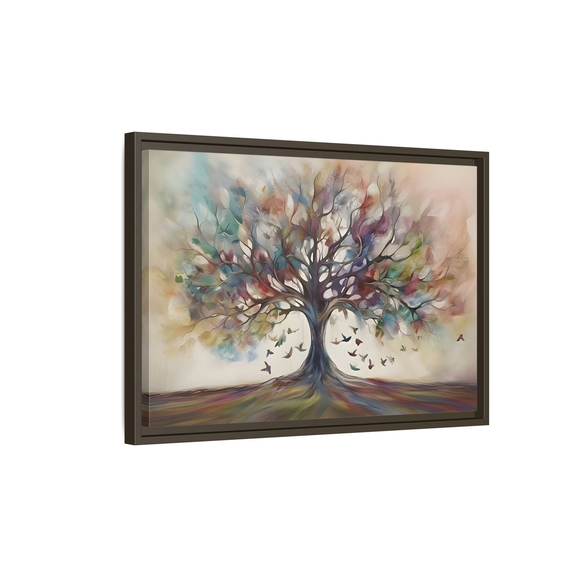 Large Framed Canvas Wall Art Print, Tree of Life Colorful Abstract Decor