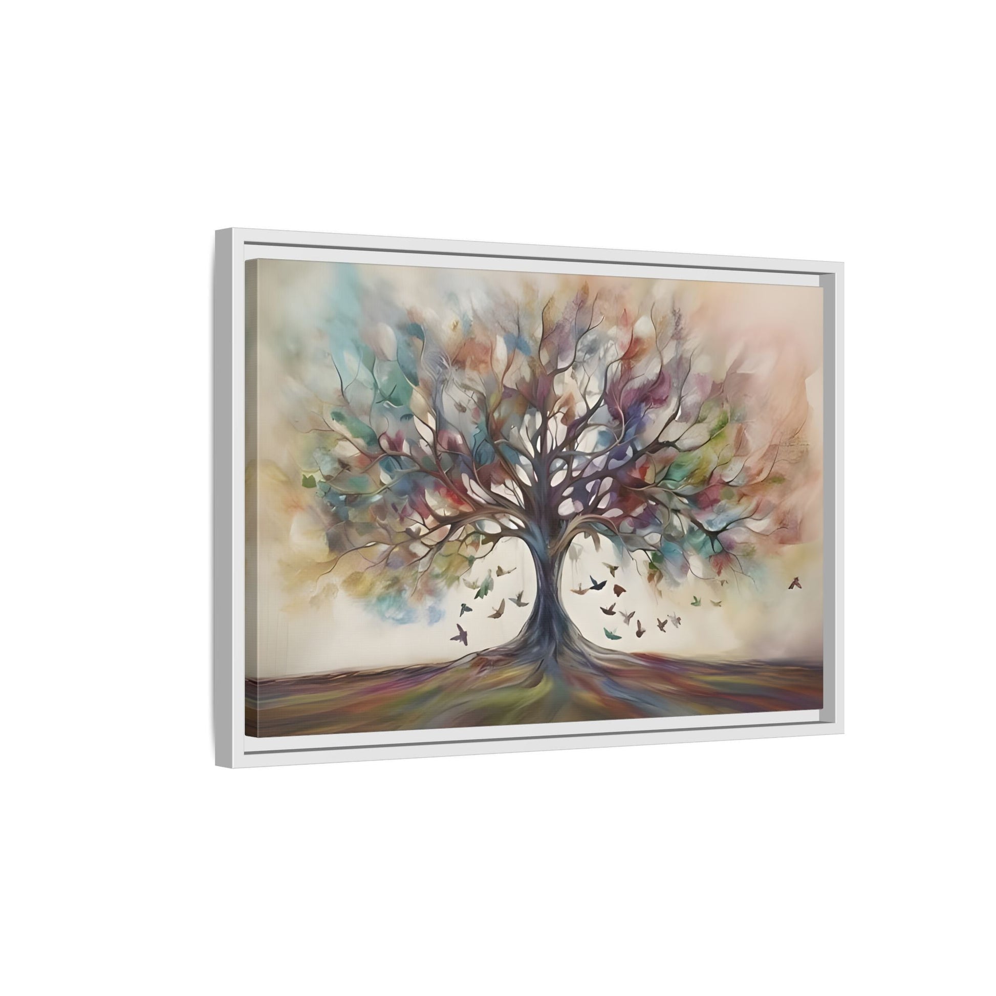 Large Framed Canvas Wall Art Print, Tree of Life Colorful Abstract Decor