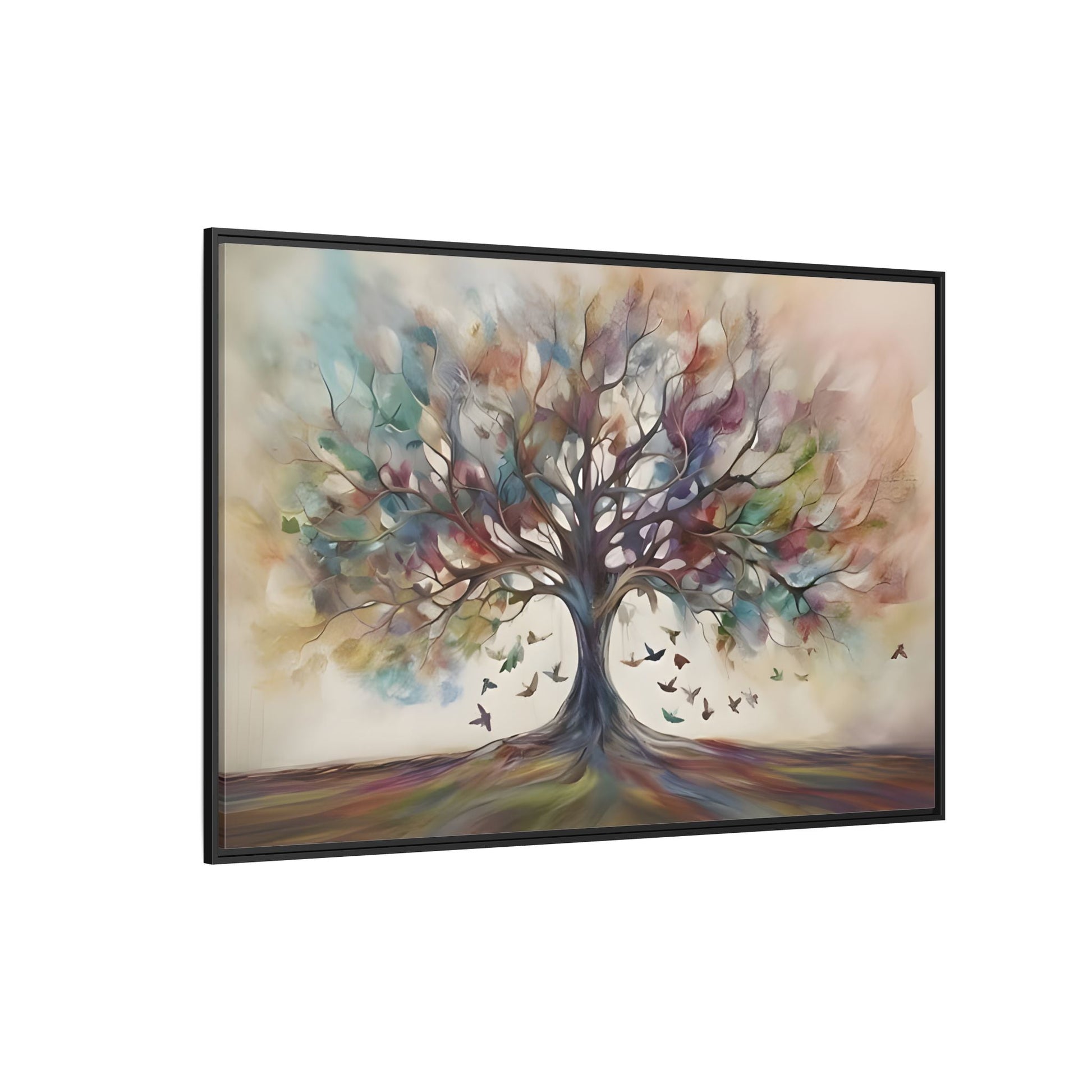 Large Framed Canvas Wall Art Print, Tree of Life Colorful Abstract Decor