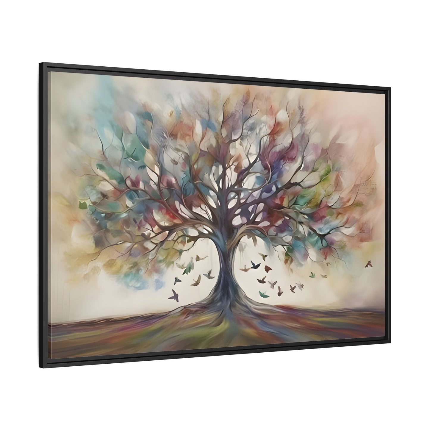 Large Framed Canvas Wall Art Print, Tree of Life Colorful Abstract Decor