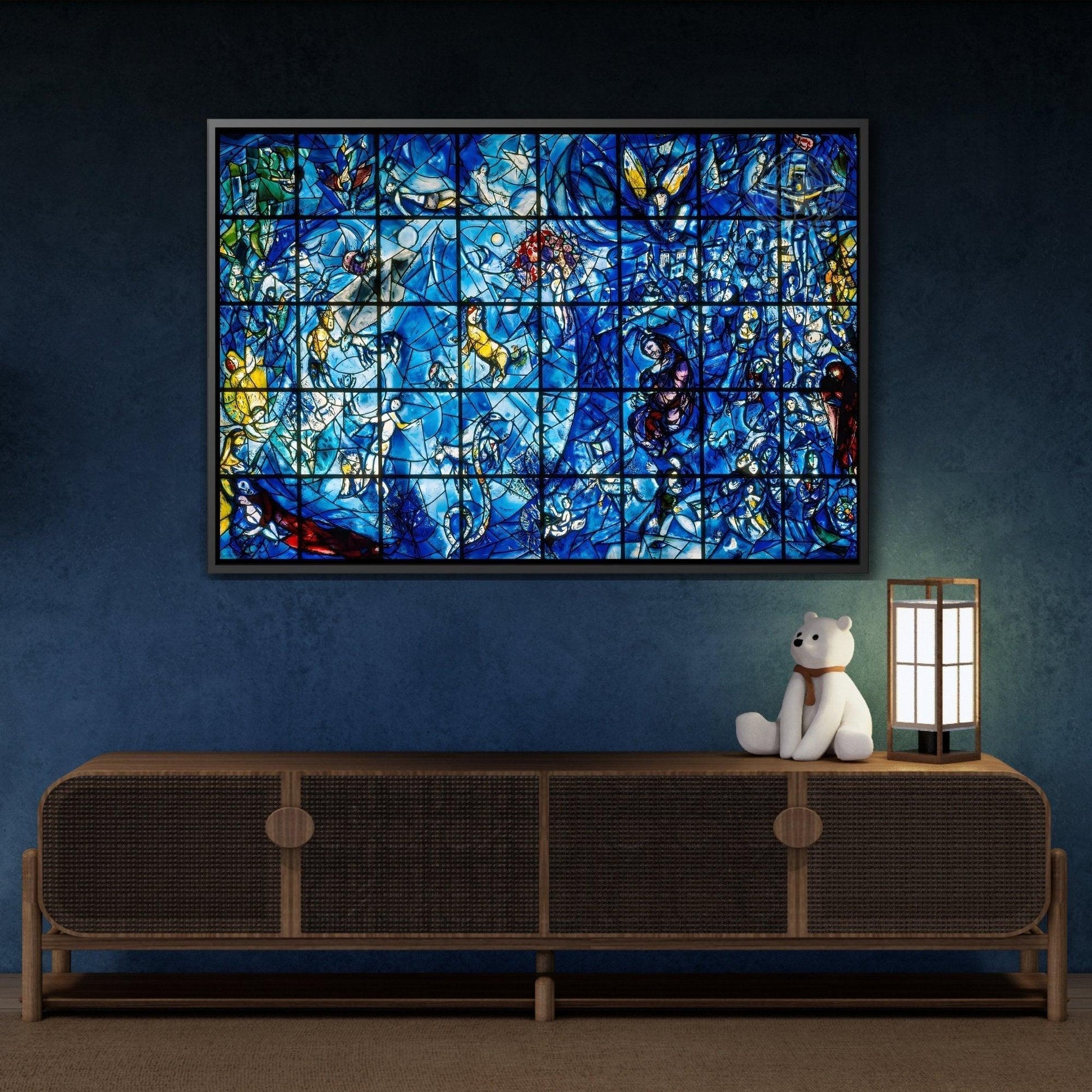 Large Framed Colorful Blue Canvas Chagall Wall Art Print