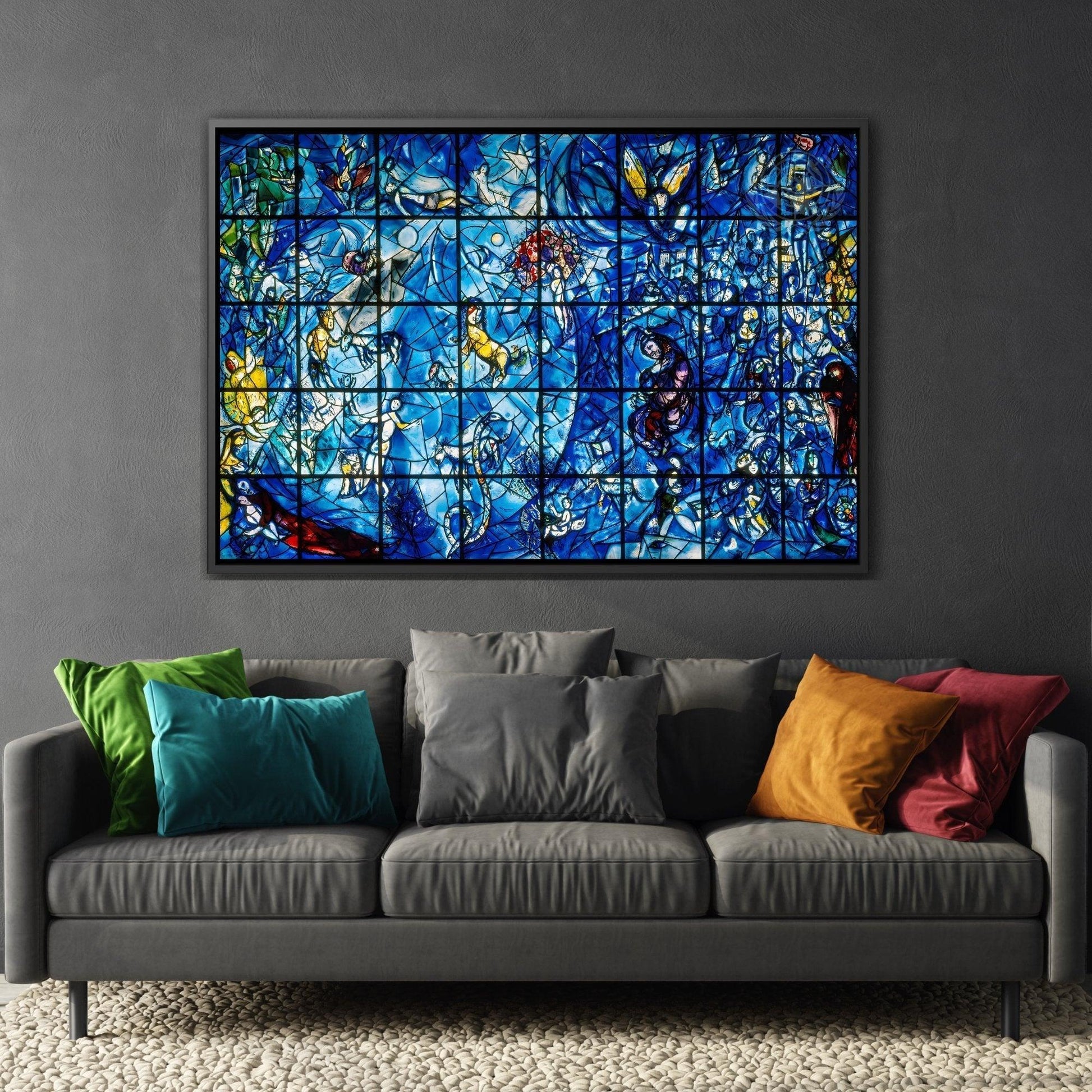 Large Framed Colorful Blue Canvas Chagall Wall Art Print