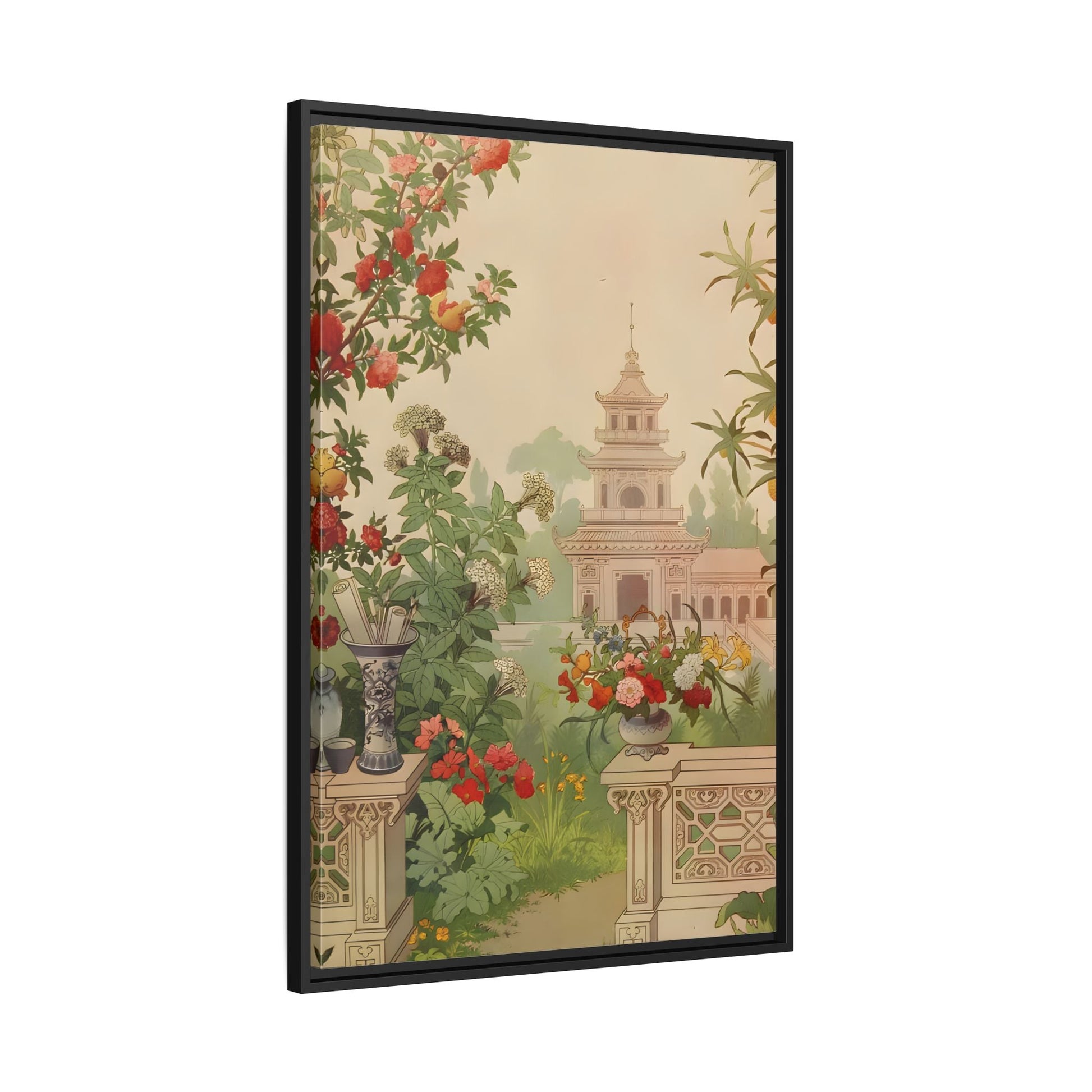 Large Framed Indian Floral Canvas Wall Art Pichwai Vintage Print