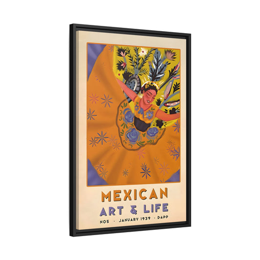 Large Framed Mexican Latin American Vintage Dance Canvas Wall Art Decor