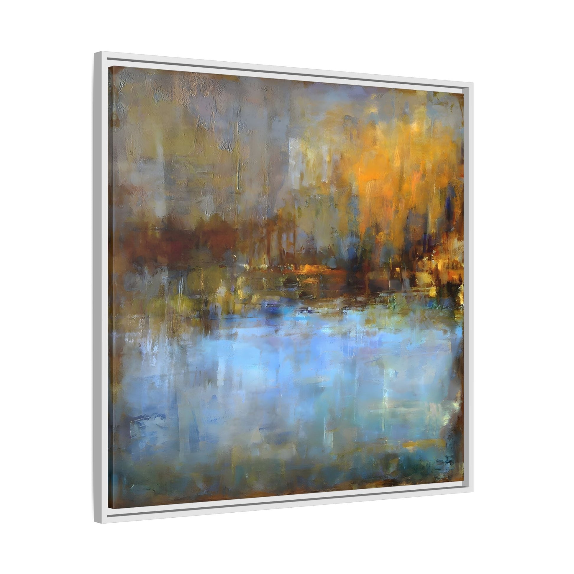 Large Framed Square Blue Gray Abstract Canvas Wall Art Prints