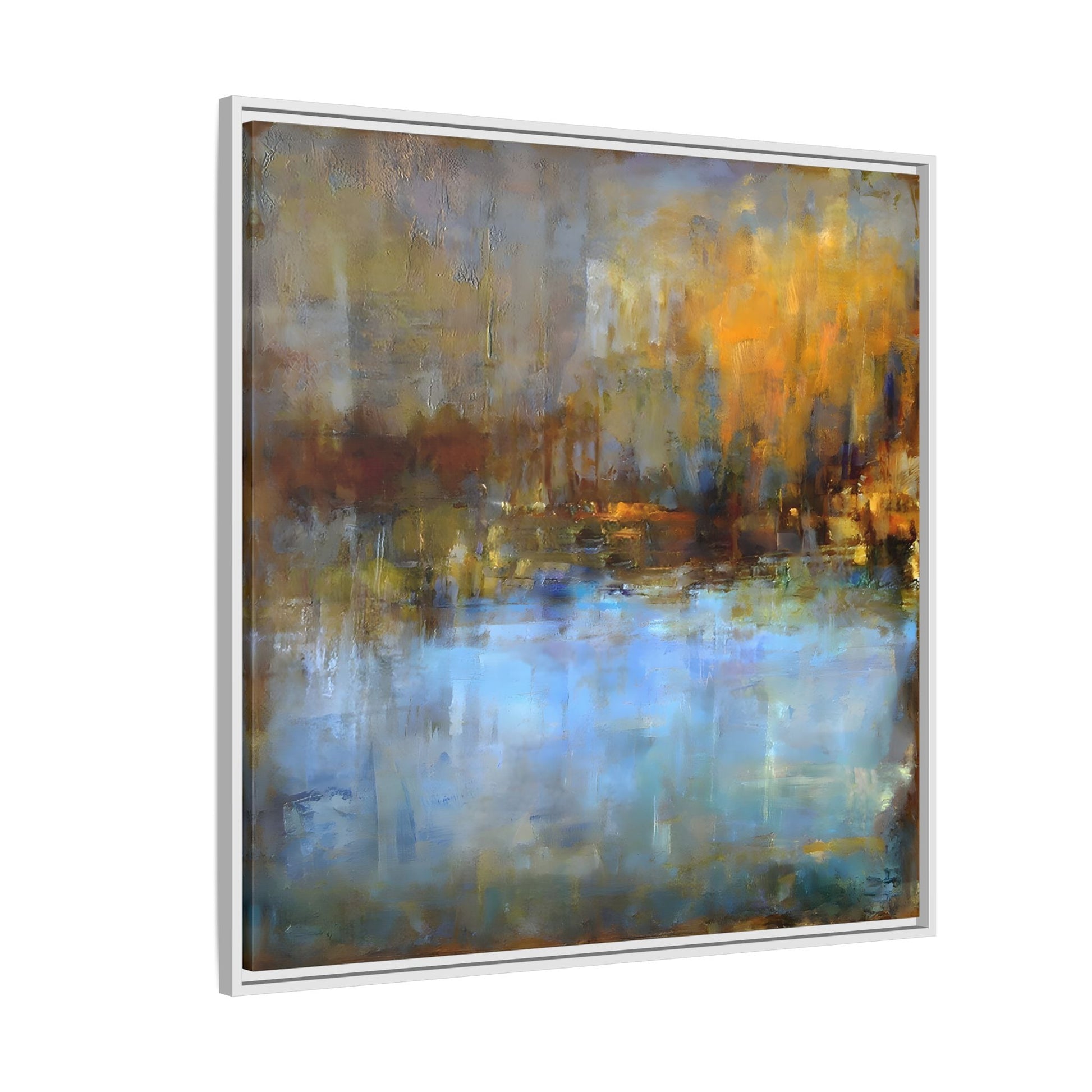 Large Framed Square Blue Gray Abstract Canvas Wall Art Prints