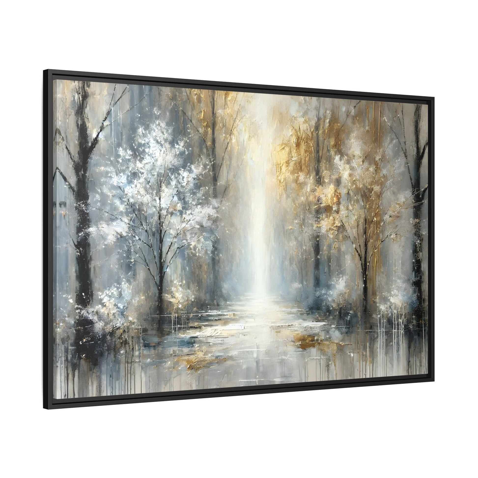 Large Gold Silver Landscape Canvas Print - Modern Home Decor Wall Art
