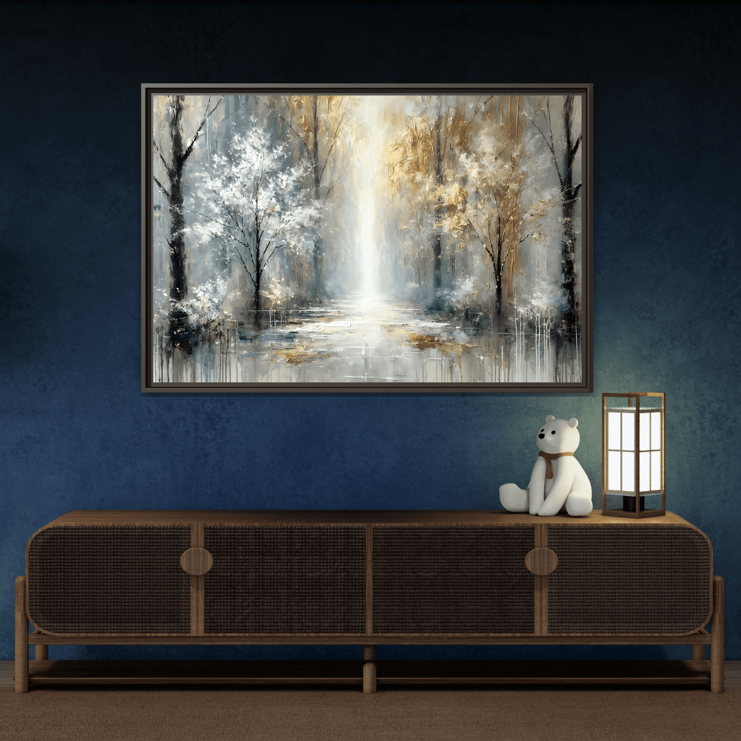Large Gold Silver Landscape Canvas Print - Modern Home Decor Wall Art