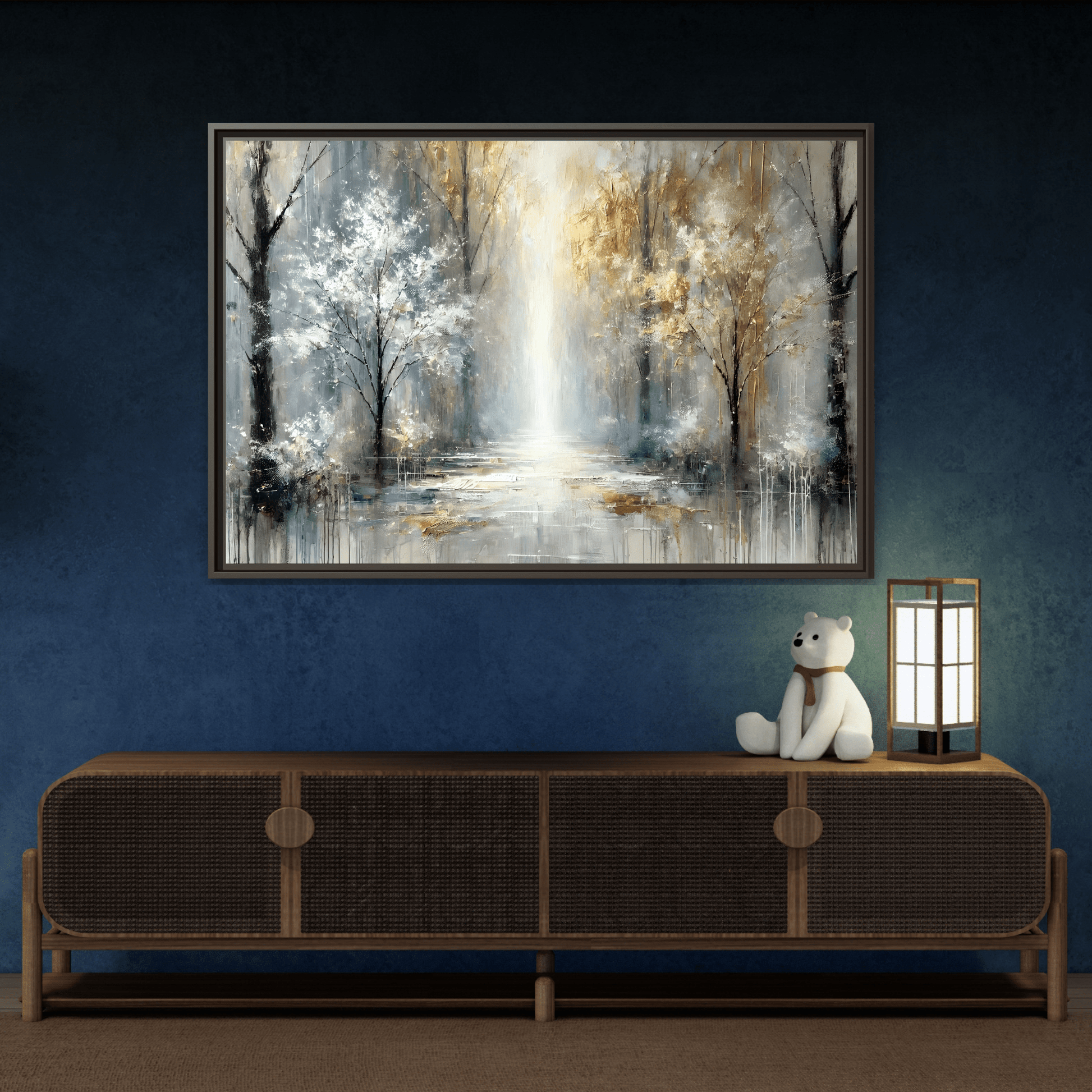 Large Gold Silver Landscape Canvas Print - Modern Home Decor Wall Art