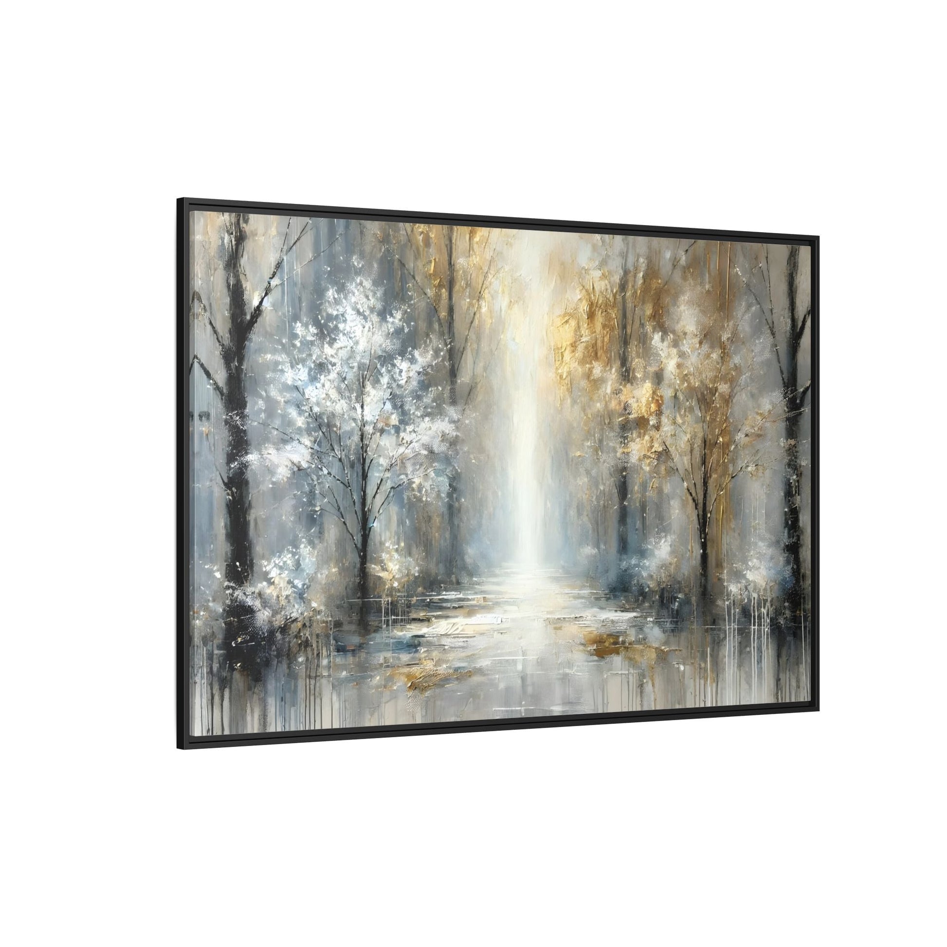 Large Gold Silver Landscape Canvas Print - Modern Home Decor Wall Art