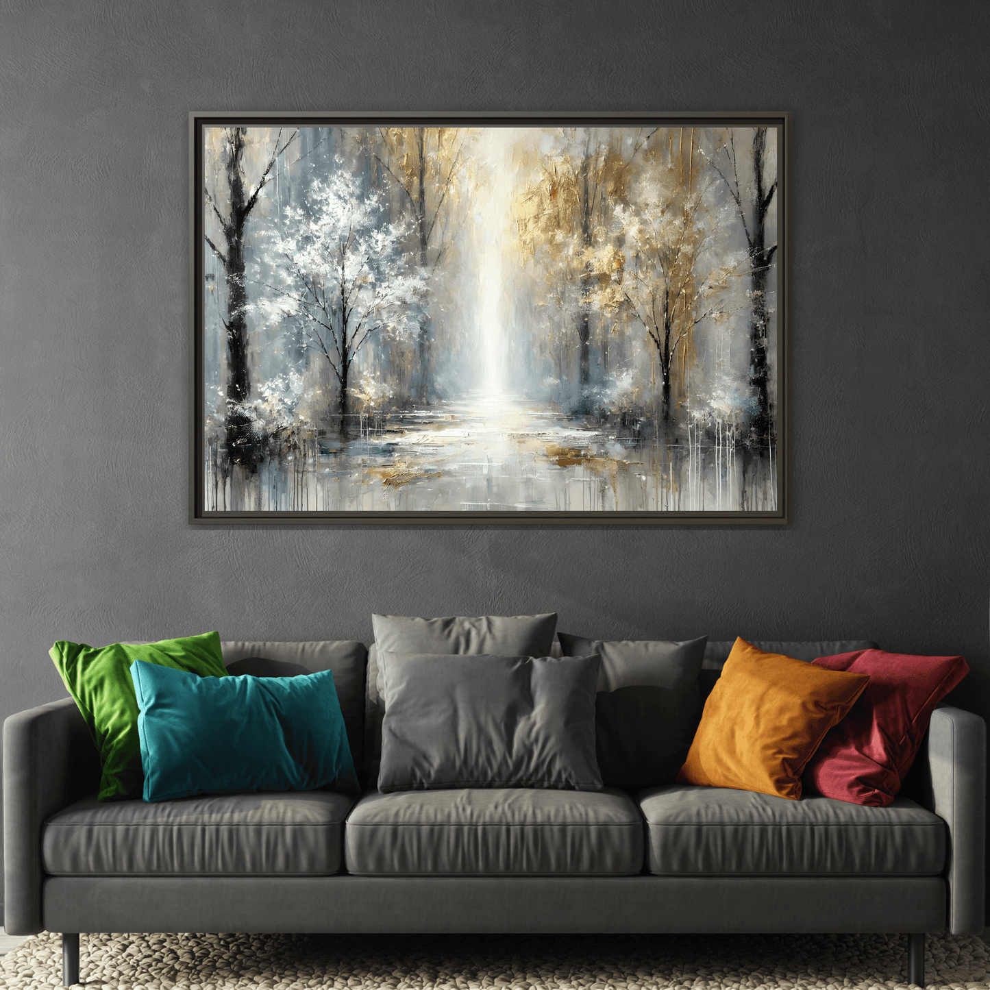 Large Gold Silver Landscape Canvas Print - Modern Home Decor Wall Art