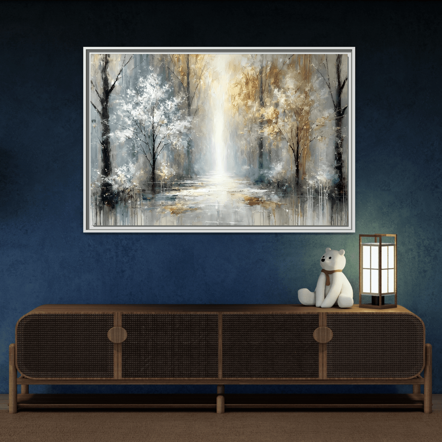 Large Gold Silver Landscape Canvas Print - Modern Home Decor Wall Art