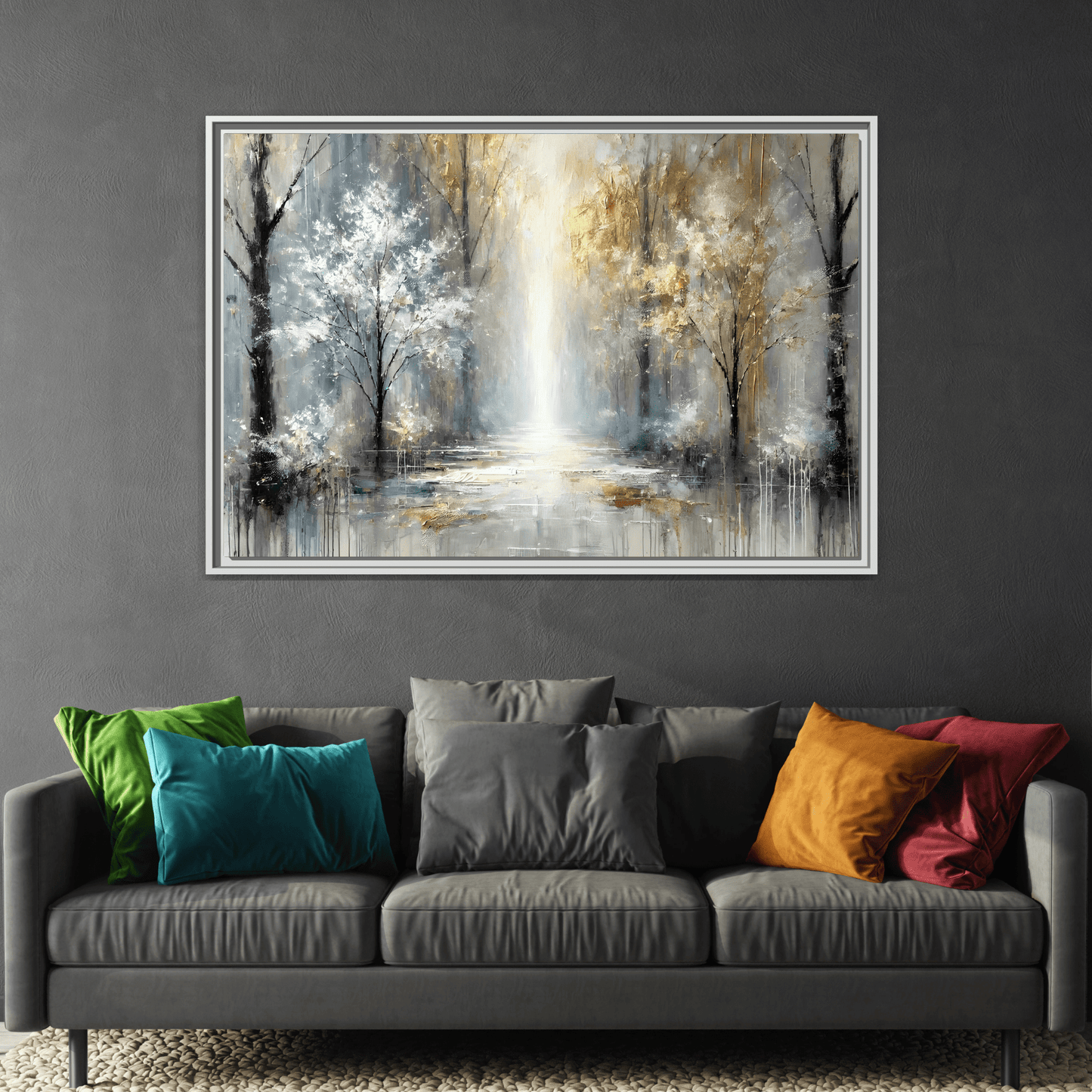 Large Gold Silver Landscape Canvas Print - Modern Home Decor Wall Art