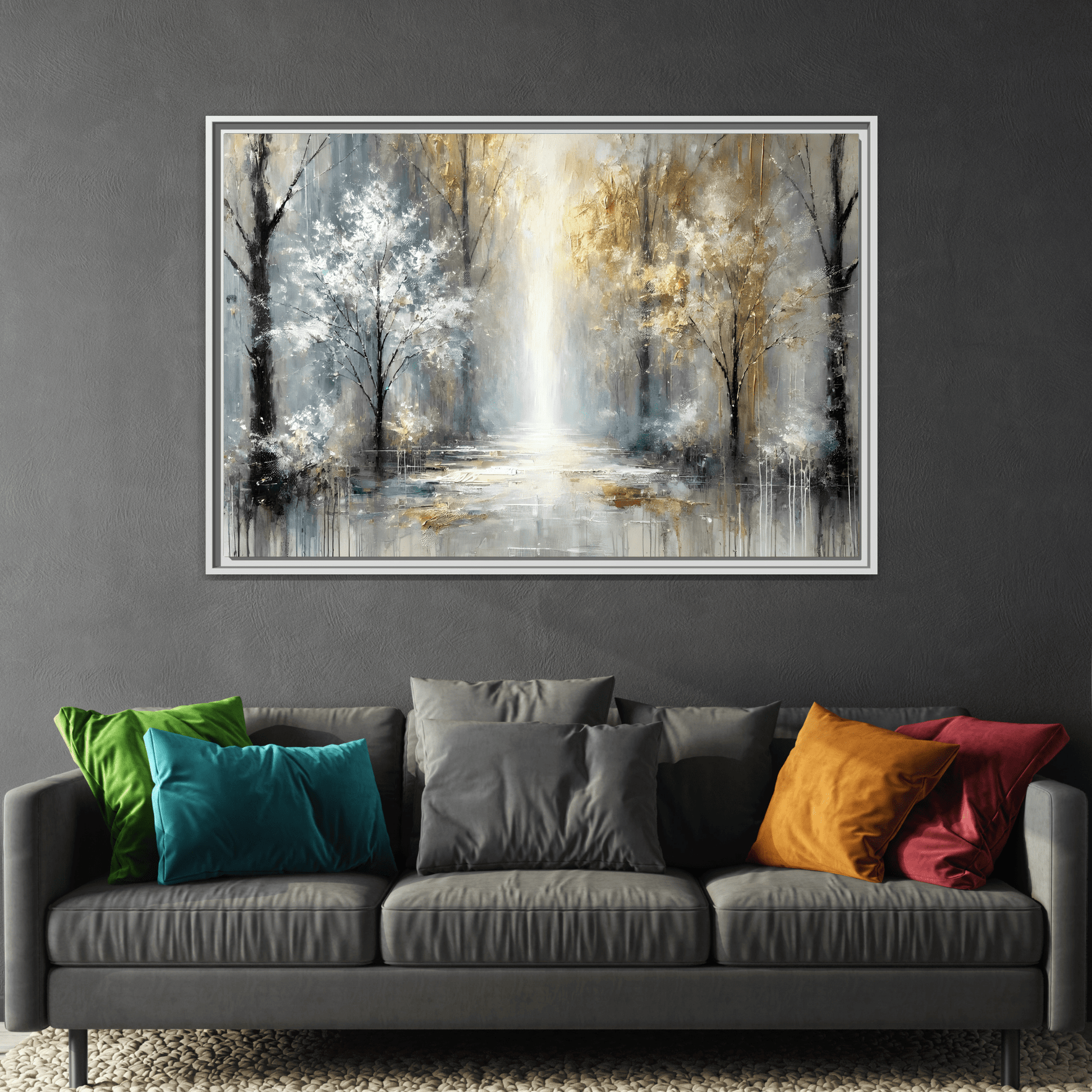 Large Gold Silver Landscape Canvas Print - Modern Home Decor Wall Art
