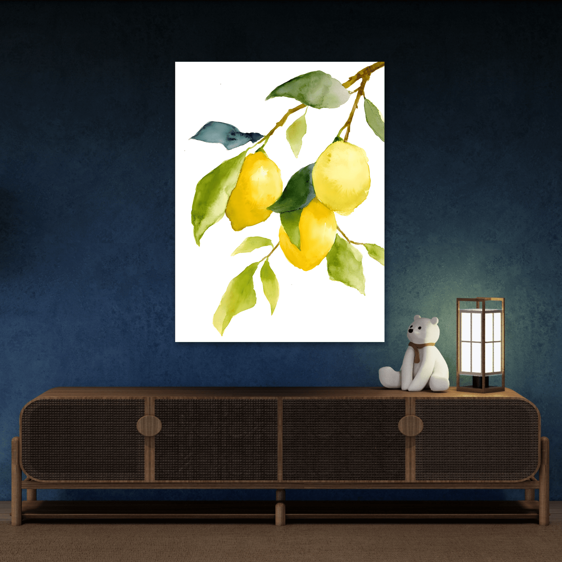 Lemon Watercolor Canvas Art Print - Botanical Kitchen Wall Decor