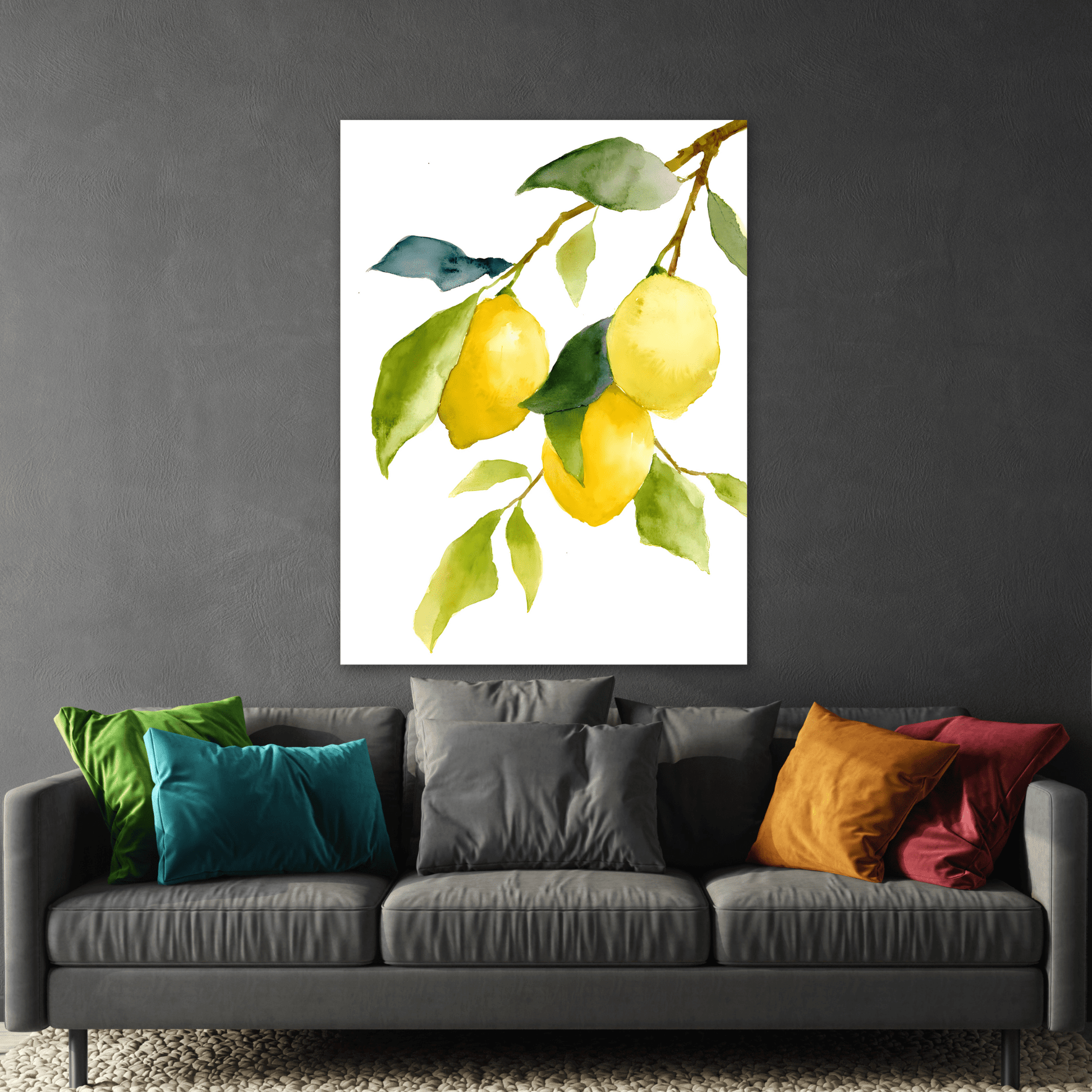 Lemon Watercolor Canvas Art Print - Botanical Kitchen Wall Decor