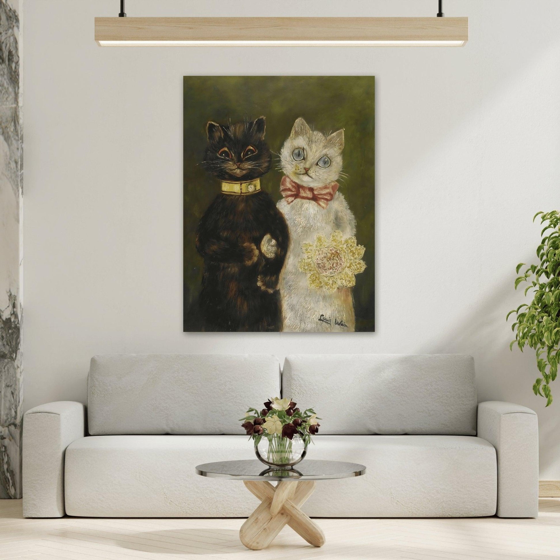 Louis Wain Bride and Groom Cats - Funny Canvas Wall Art Print