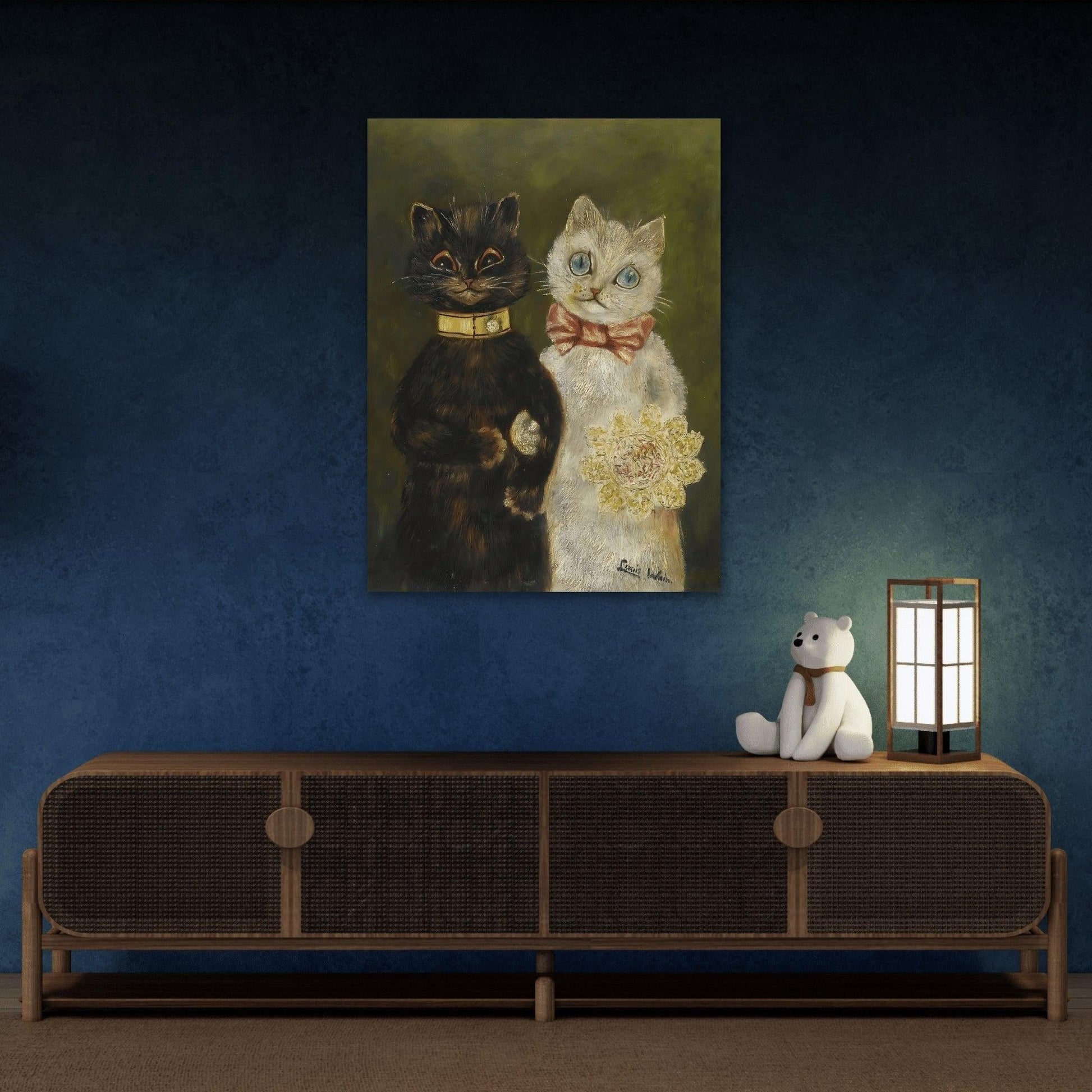 Louis Wain Bride and Groom Cats - Funny Canvas Wall Art Print