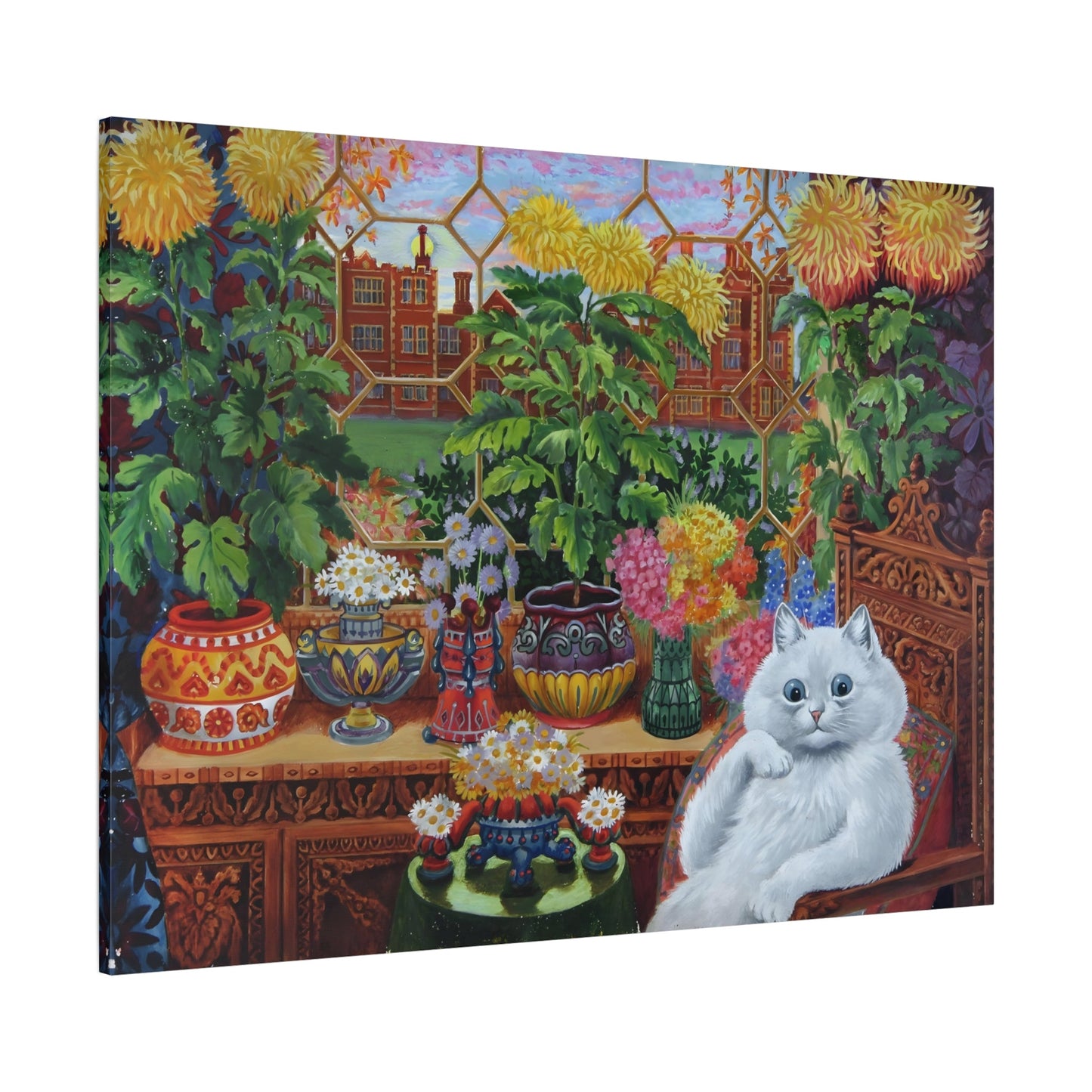 Louis Wain Cat in the Garden Room Canvas Print - Funny Wall Art