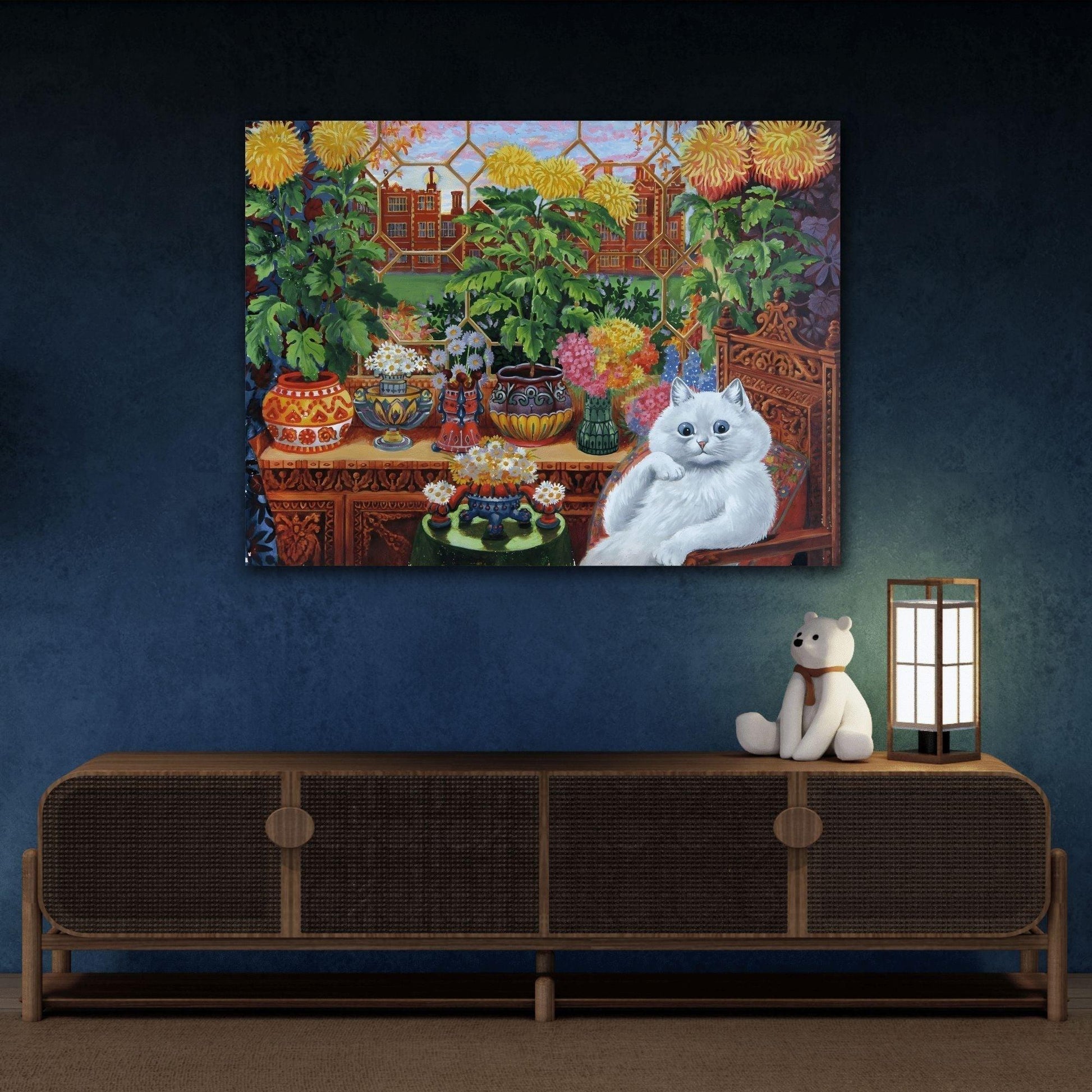 Louis Wain Cat in the Garden Room Canvas Print - Funny Wall Art