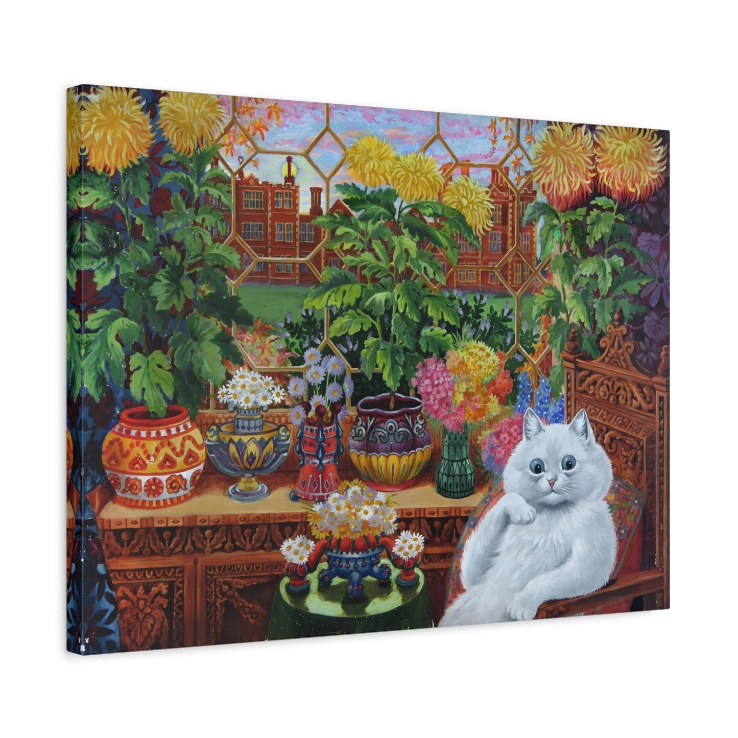 Louis Wain Cat in the Garden Room Canvas Print - Funny Wall Art