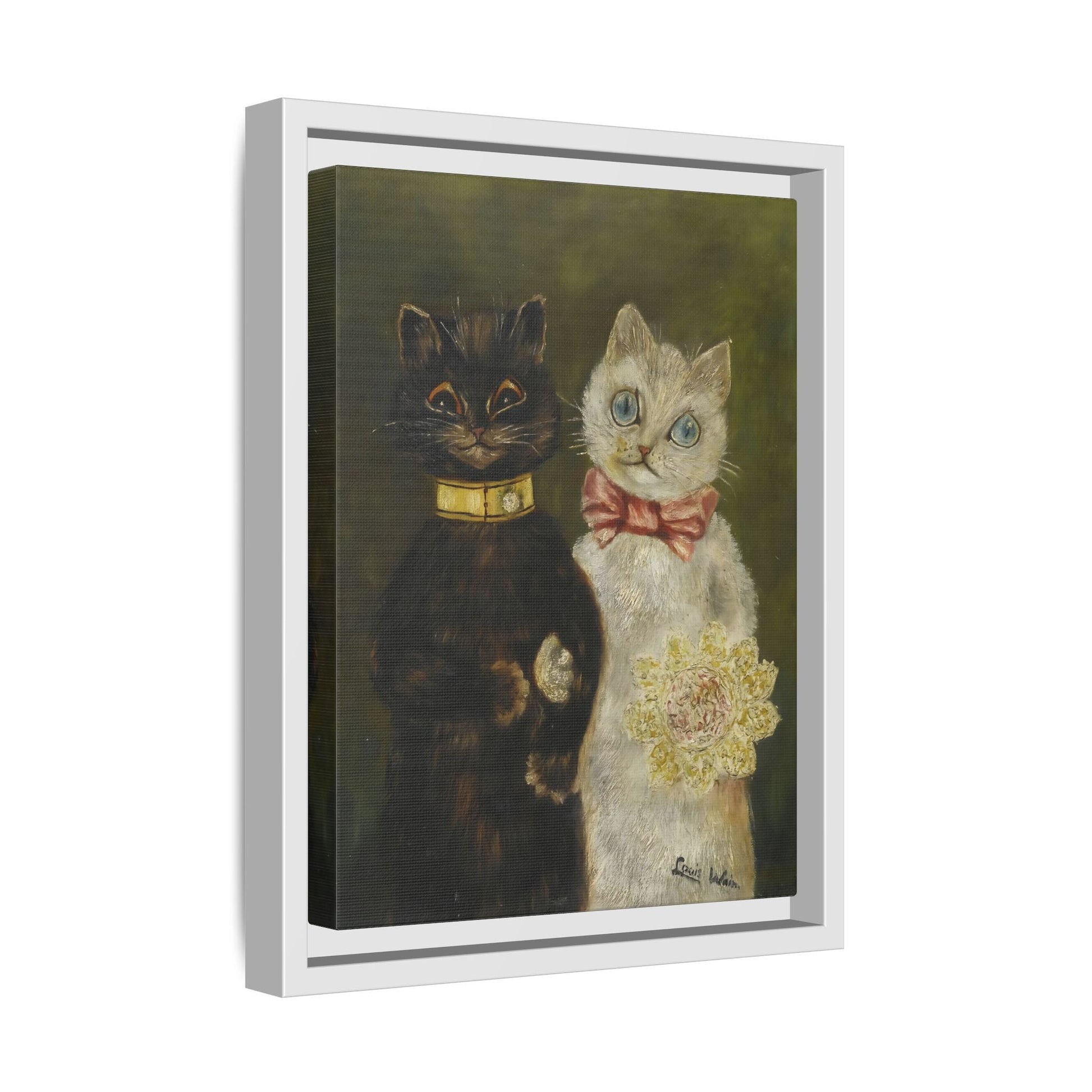Louis Wain Funny Cats Canvas Art Print - Framed Bride and Groom Wall Art