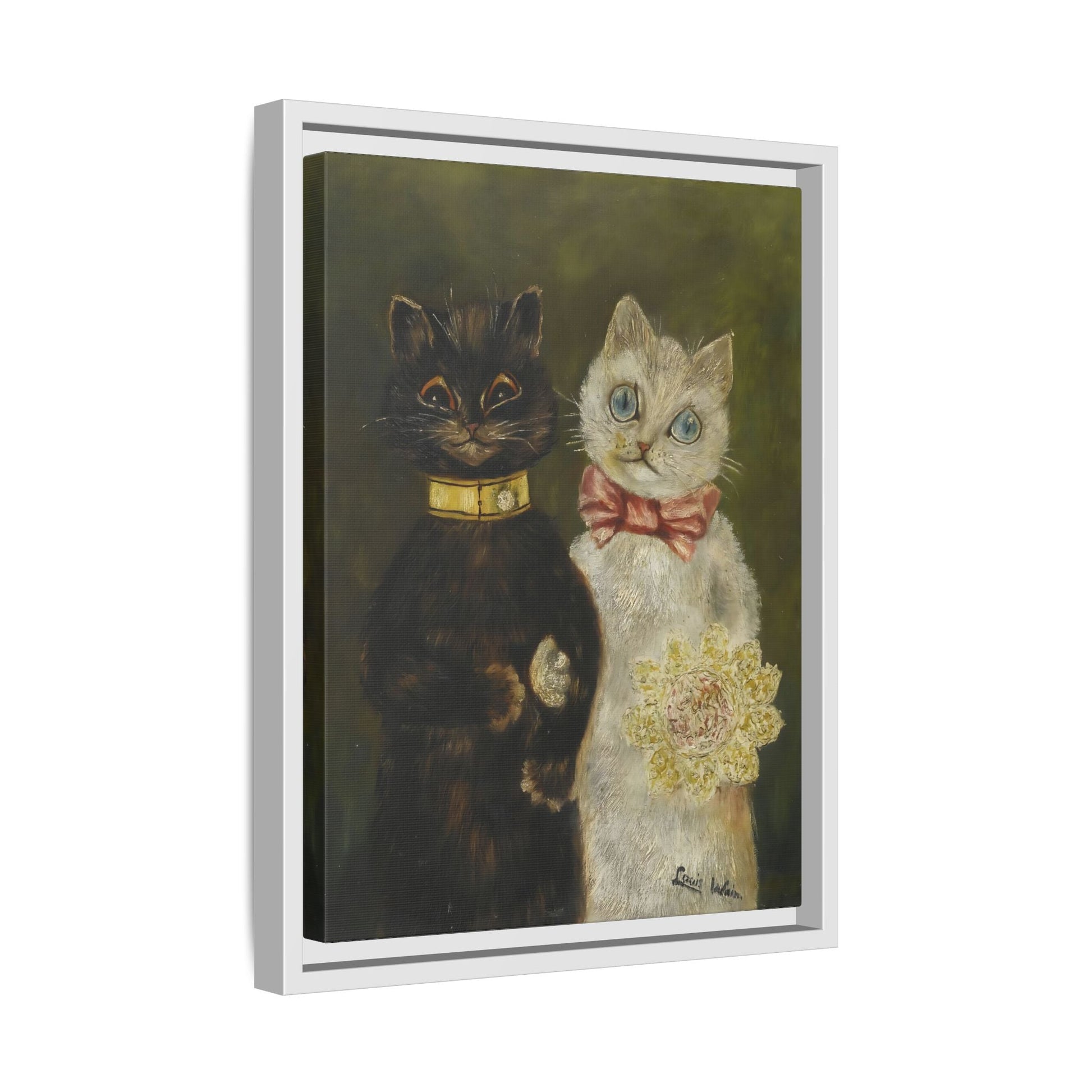 Louis Wain Funny Cats Canvas Art Print - Framed Bride and Groom Wall Art