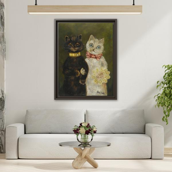 Louis Wain Funny Cats Canvas Art Print - Framed Bride and Groom Wall Art