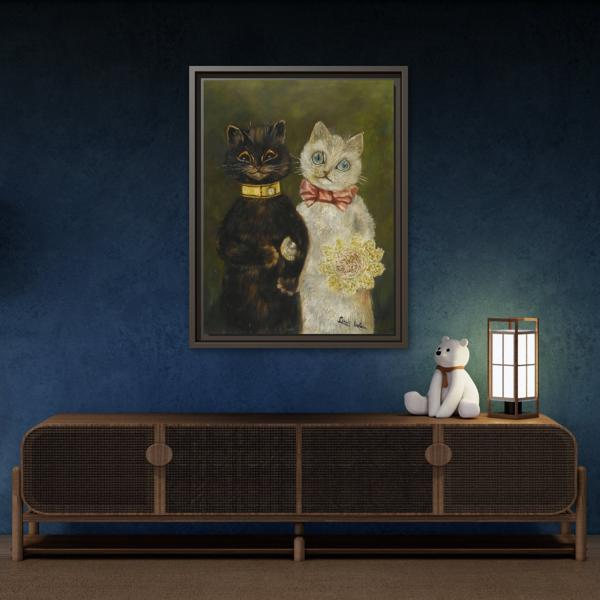 Louis Wain Funny Cats Canvas Art Print - Framed Bride and Groom Wall Art