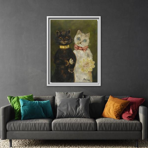 Louis Wain Funny Cats Canvas Art Print - Framed Bride and Groom Wall Art