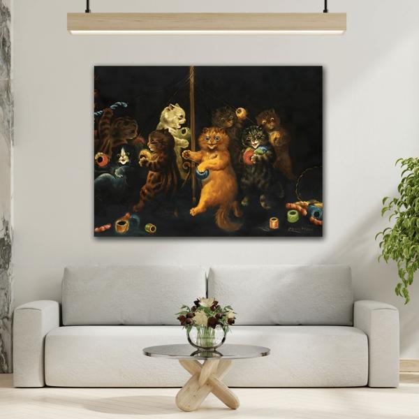Louis Wain Maypole Cats - Animal Canvas Wall Art Print
