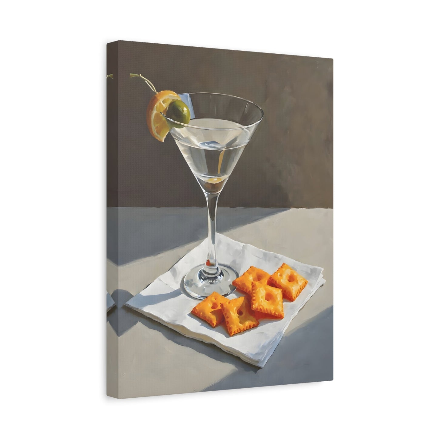 Martini and Cheese Crackers Canvas Wall Art - Whimsical Cocktail Bar Cart Decor