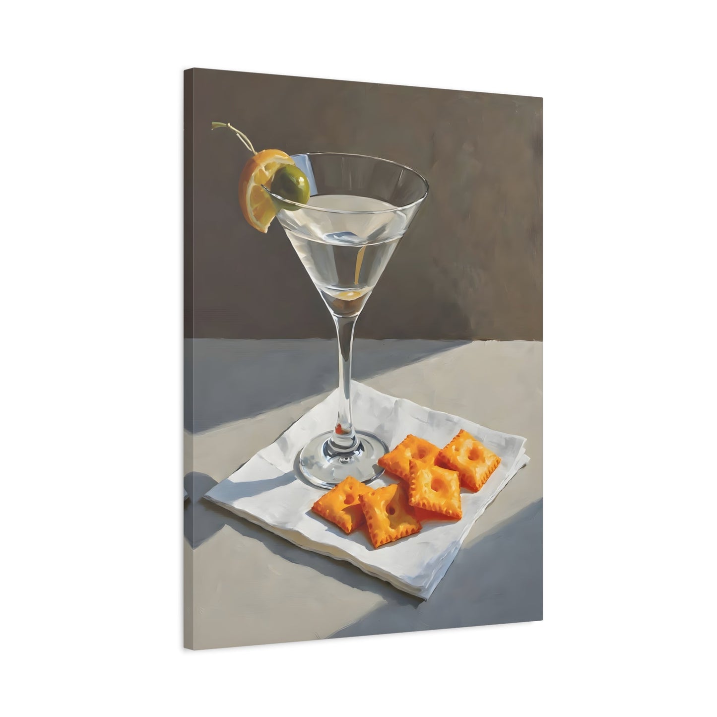 Martini and Cheese Crackers Canvas Wall Art - Whimsical Cocktail Bar Cart Decor