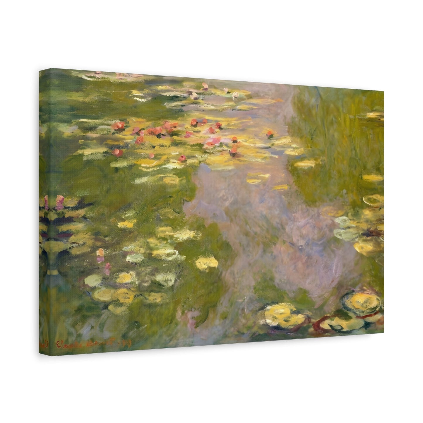 Masterpiece Wall Art Canvas Print - Framed Famous Artist Green Flowers Monet Water Lilies