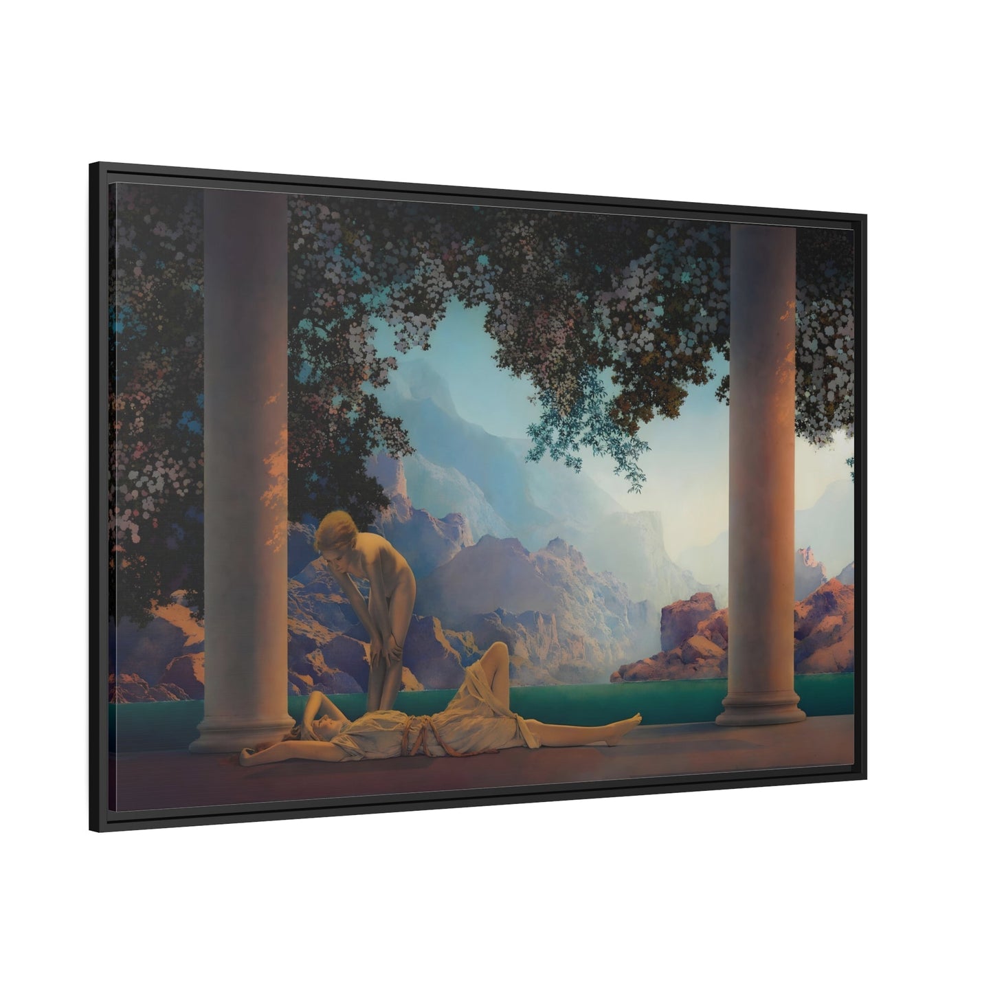 Maxfield Parrish Daybreak Framed Canvas Print - Romantic Landscape Wall Art for Living Room