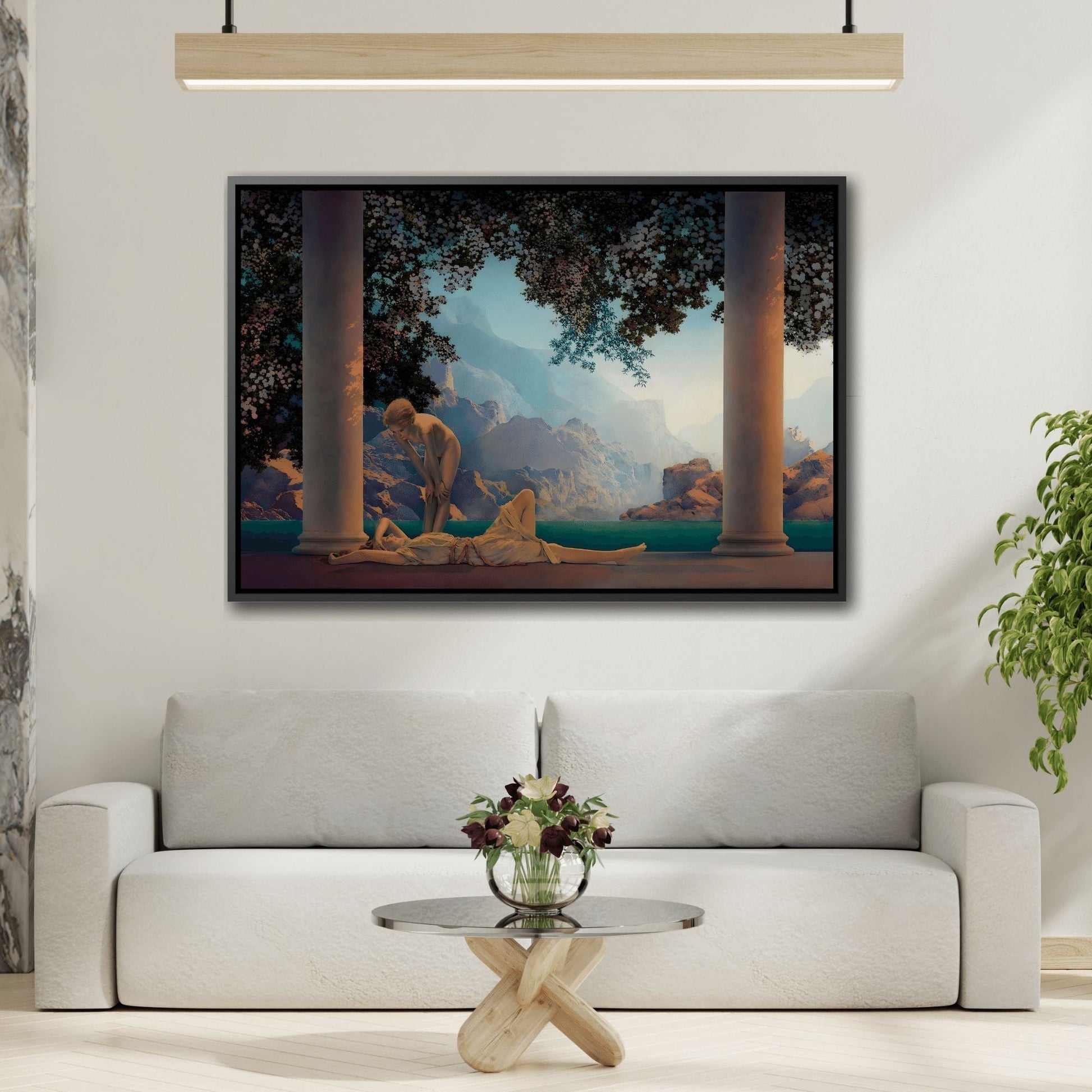 Maxfield Parrish Daybreak Framed Canvas Print - Romantic Landscape Wall Art for Living Room