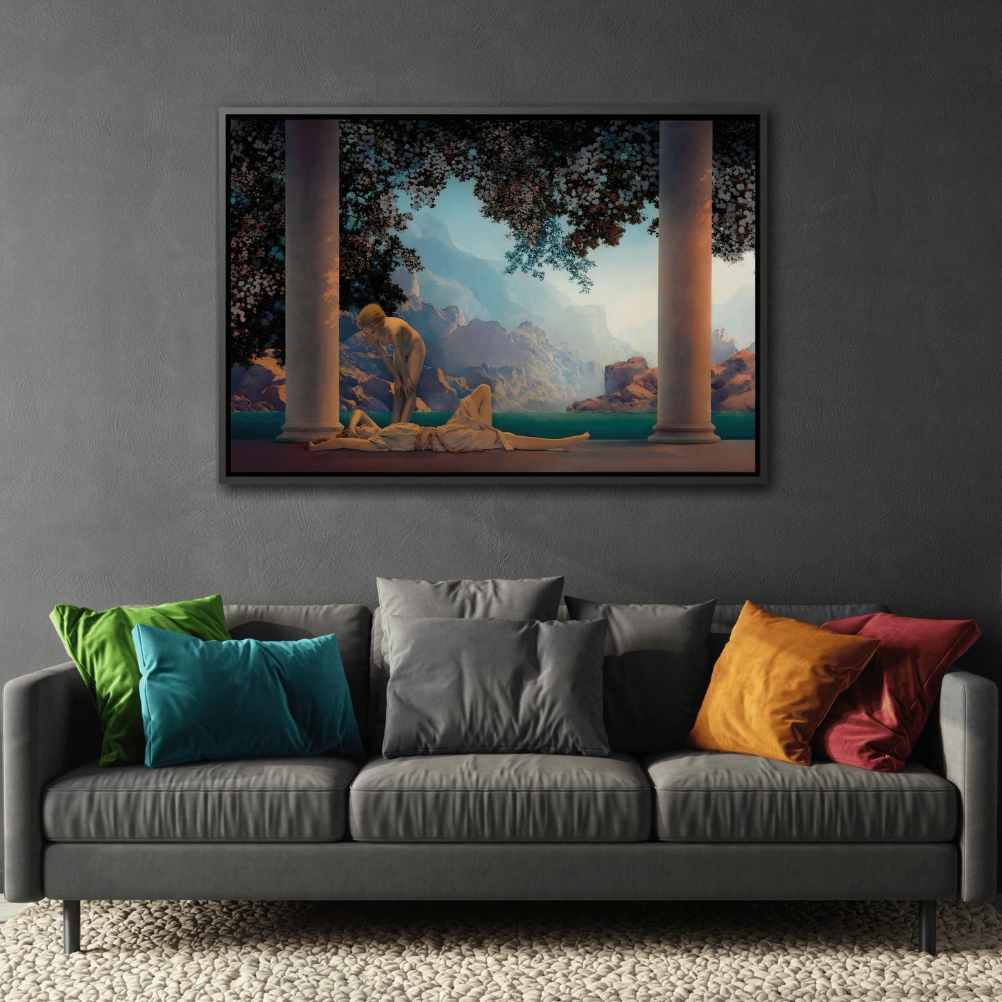 Maxfield Parrish Daybreak Framed Canvas Print - Romantic Landscape Wall Art for Living Room