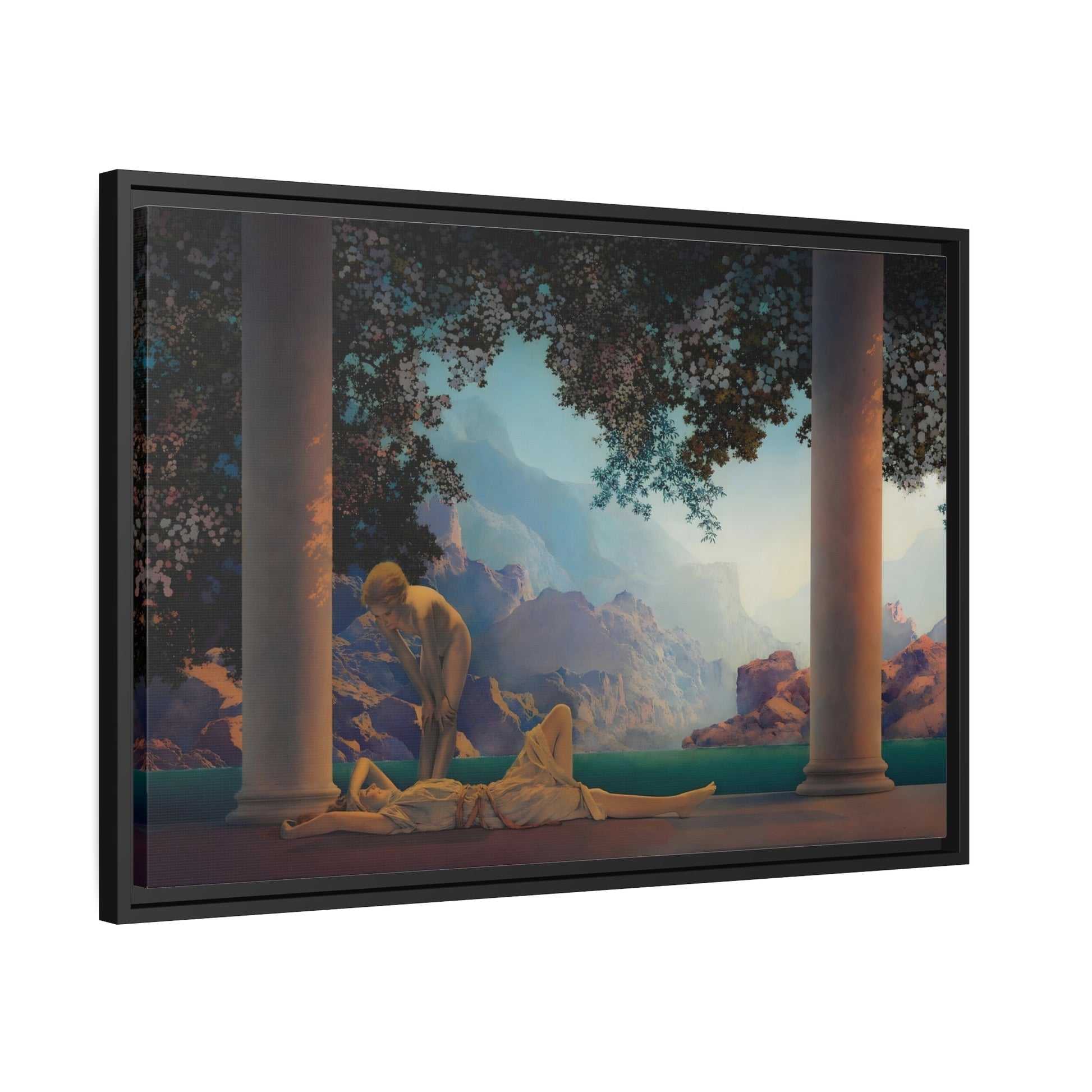 Maxfield Parrish Daybreak Framed Canvas Print - Romantic Landscape Wall Art for Living Room