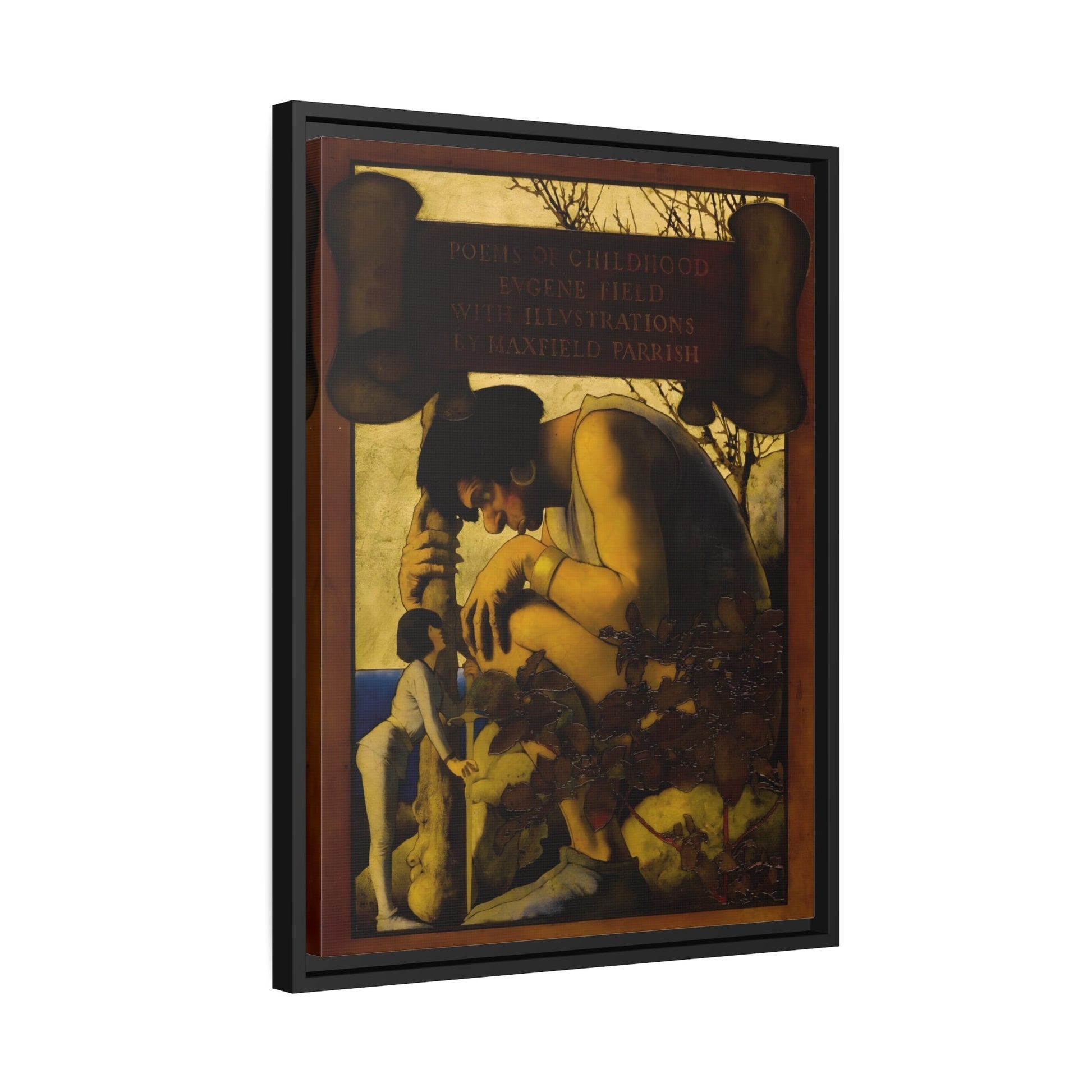 Maxfield Parrish Giant with Jack at His Feet - Framed Canvas Art Reproduction