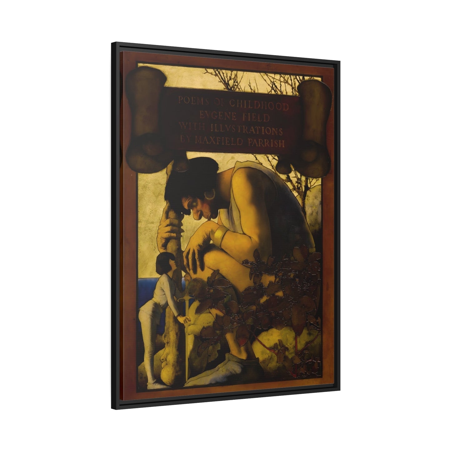 Maxfield Parrish Giant with Jack at His Feet - Framed Canvas Art Reproduction