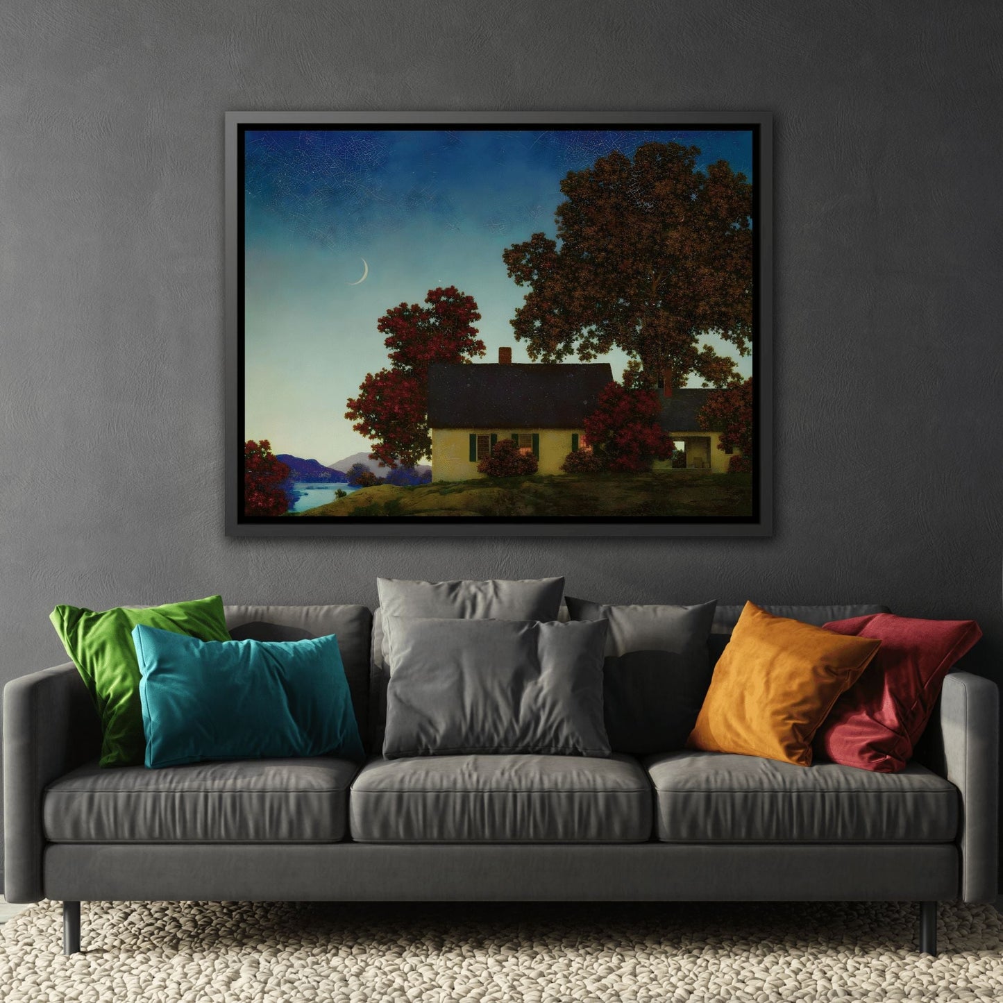 Maxfield Parrish New Moon - Framed Canvas Classic Landscape Wall Art Reproduction