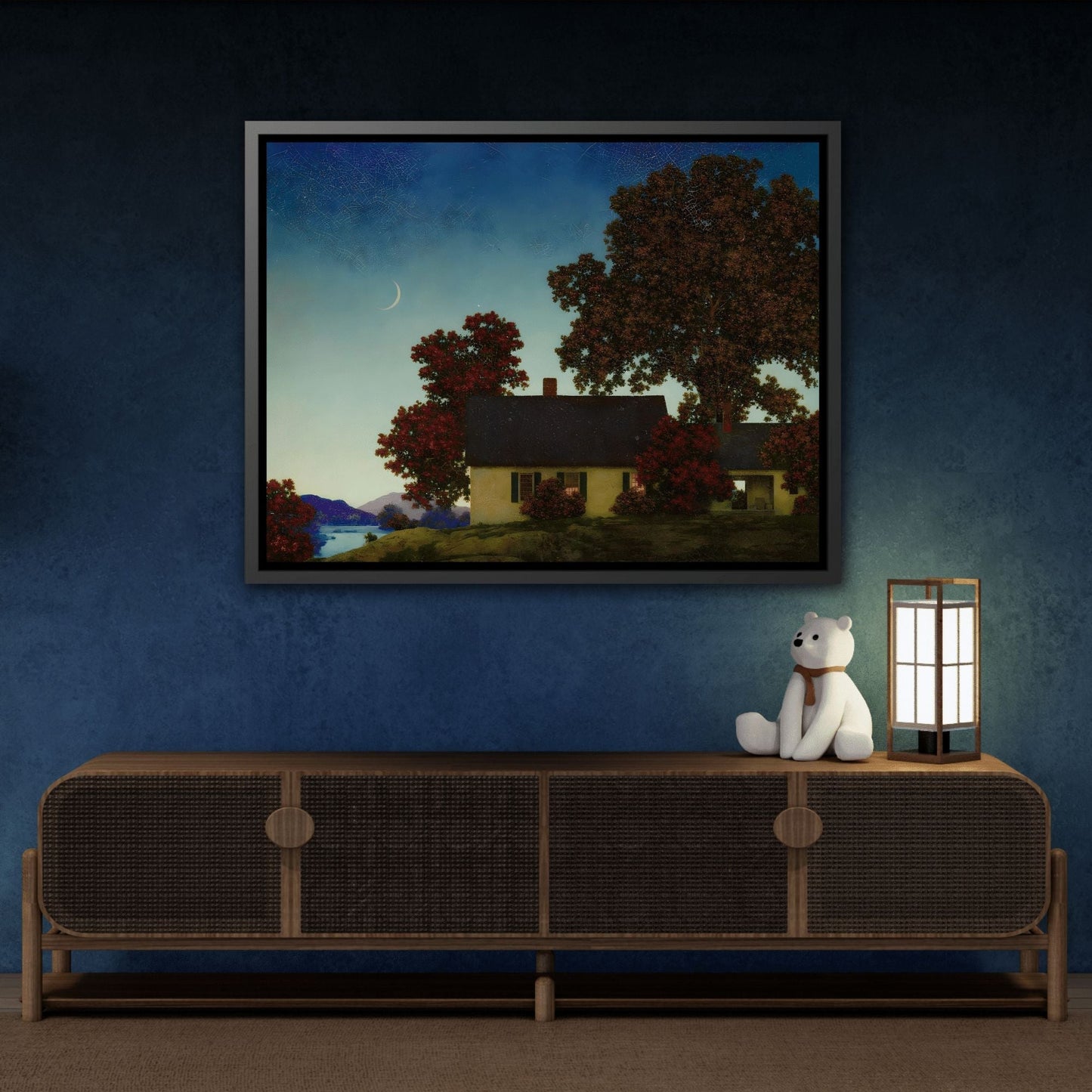 Maxfield Parrish New Moon - Framed Canvas Classic Landscape Wall Art Reproduction