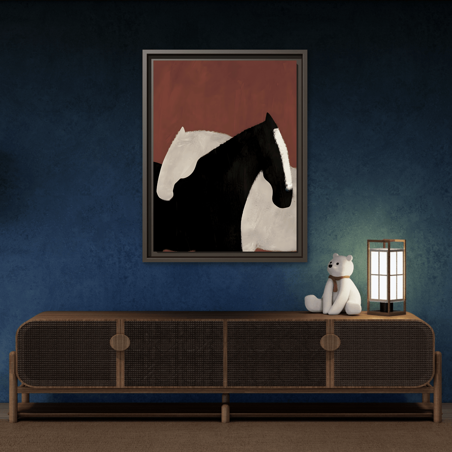 Minimalist Horse Canvas Art Print – Abstract Horses Framed Wall Decor