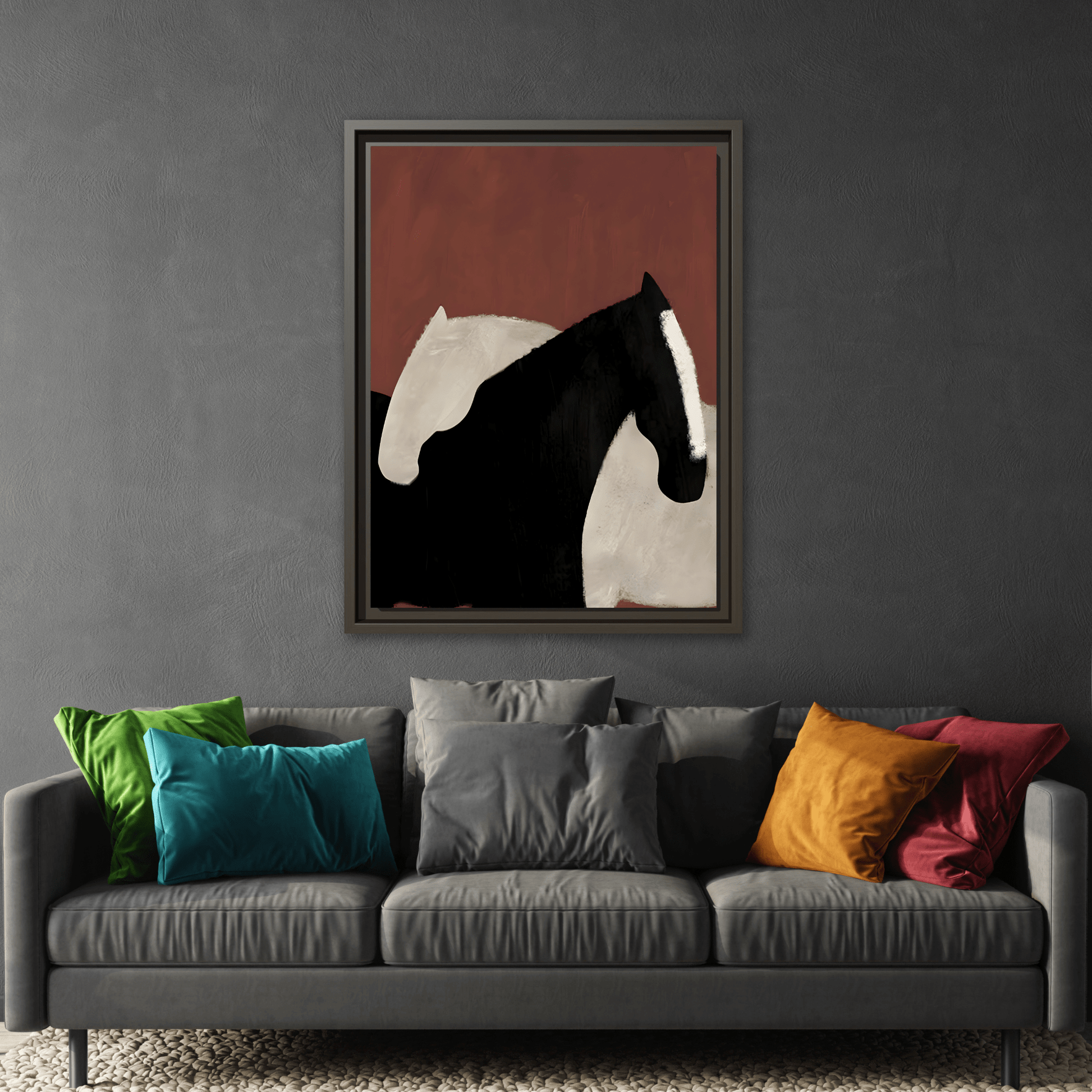 Minimalist Horse Canvas Art Print – Abstract Horses Framed Wall Decor