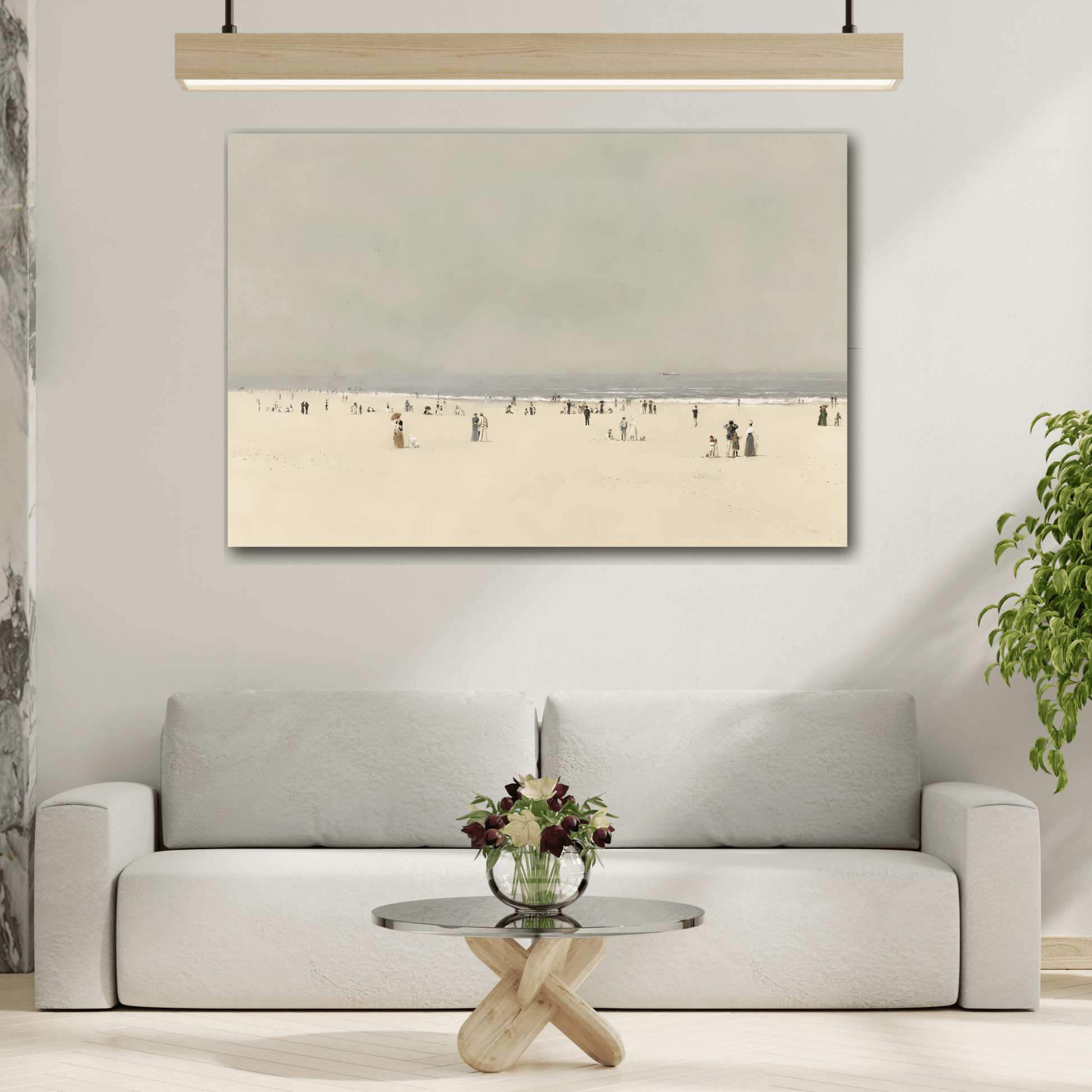 Minimalist Sand Sea Sky Canvas Wall Art Print, Summer Vintage Beach